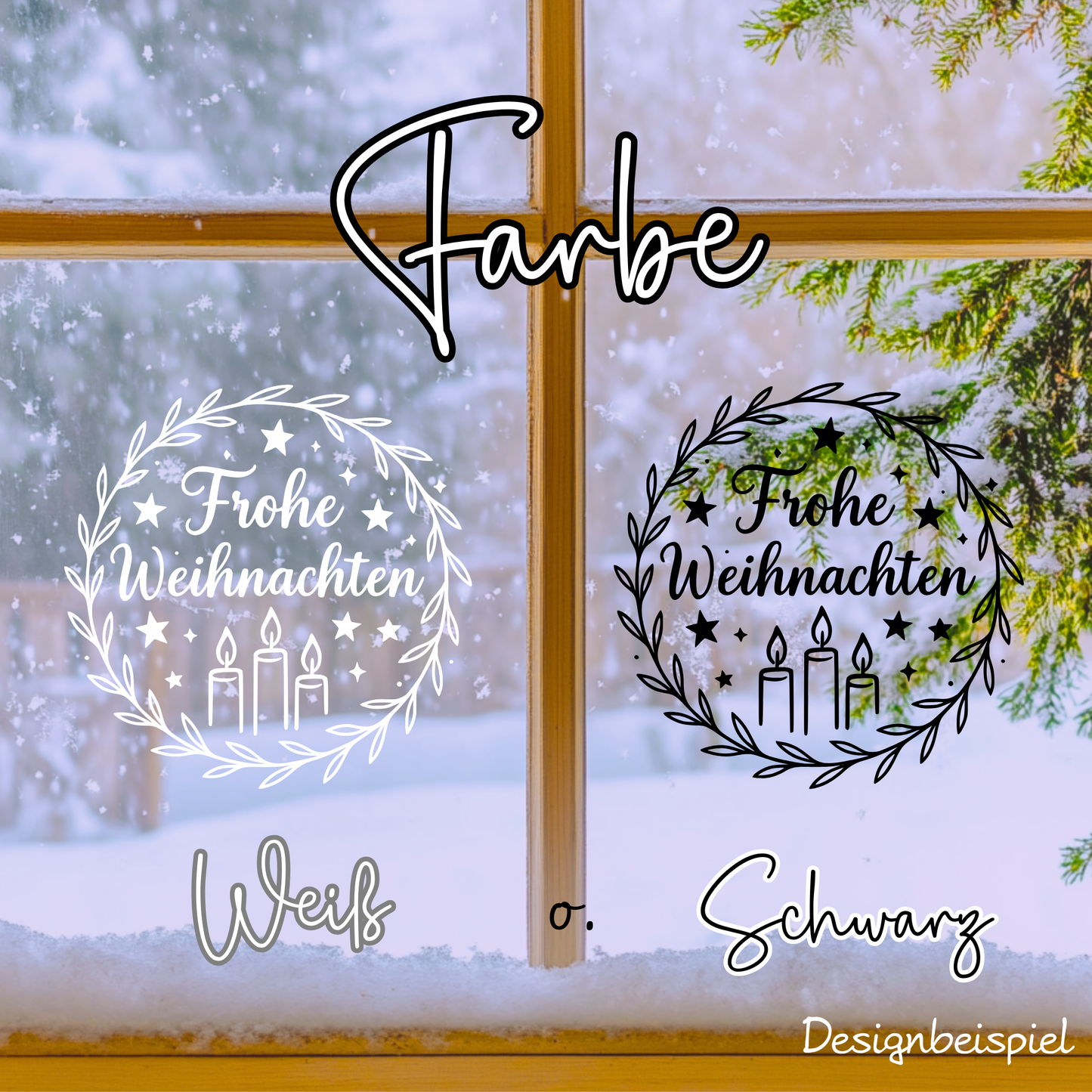 Fensterbild Weihnachtsaufkleber Frohe Weihnachten Kranz Kerzen