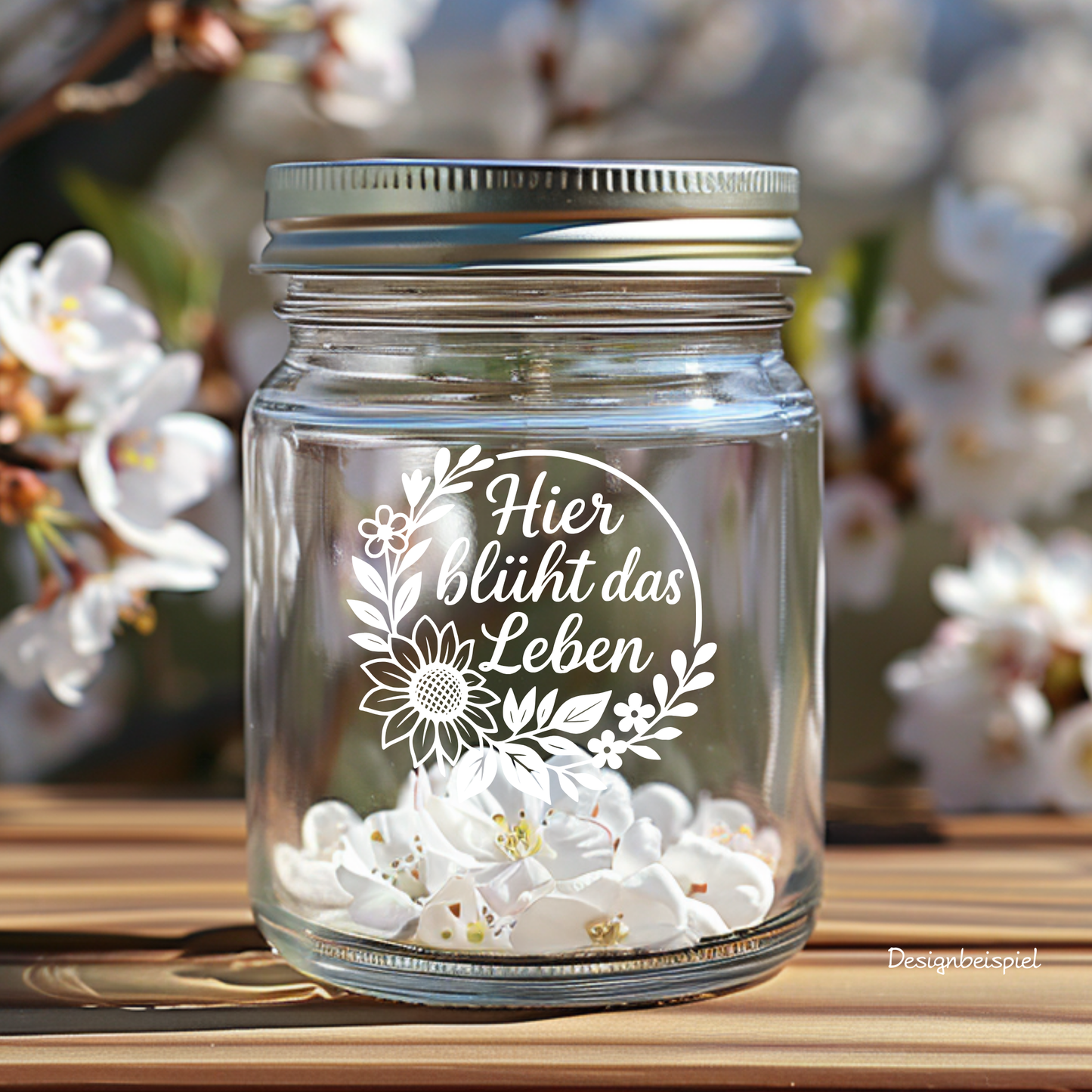 Fensterbild Aufkleber Hier blüht das Leben Blumenkranz