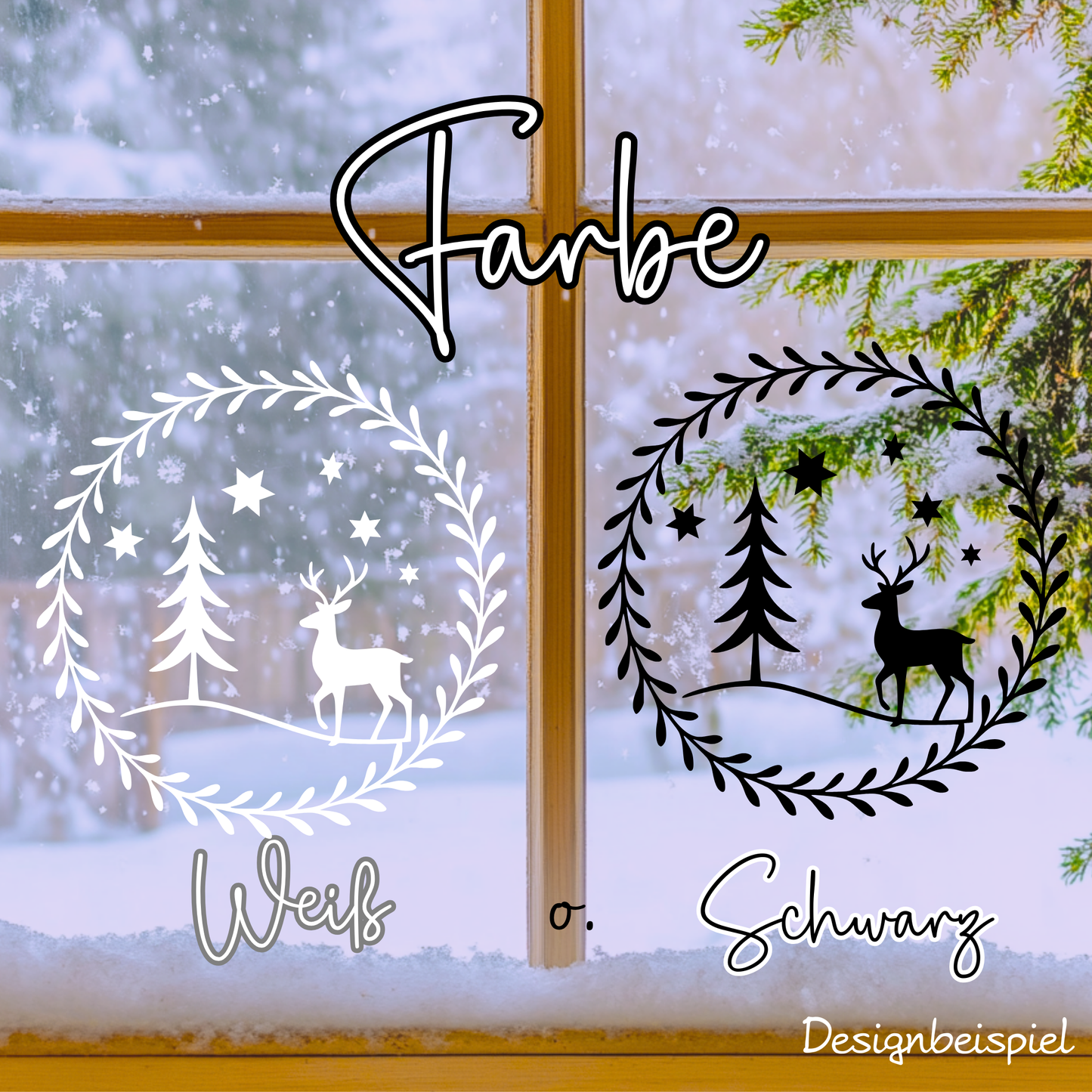 Fensterbild Hirsch minimalistisch | Skandi Deko für Weihnachten und Advent Aufkleber| Exklusiv Design