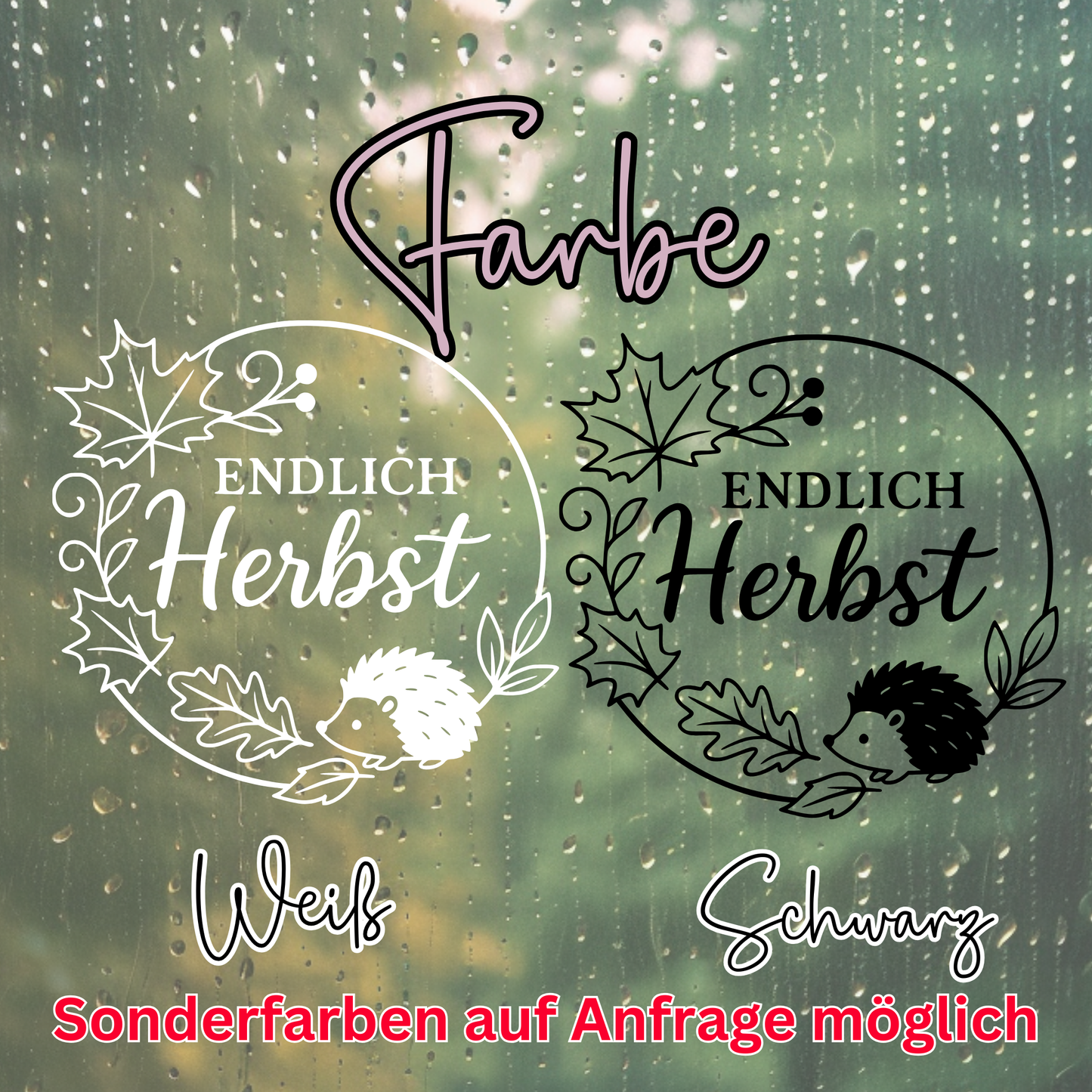 Fensterbild Endlich Herbst mit Igel , Herbstzeit Deko, Herbstlicher Aufkleber, Fensterdekoration, Herbstdekoration