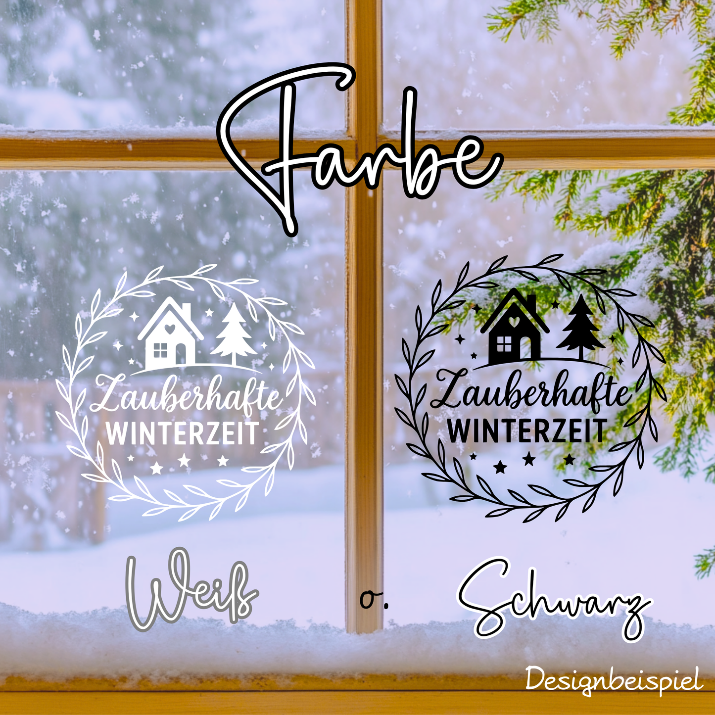 Fensterbild Winterdekoration Sticker Zauberhafte Winterzeit