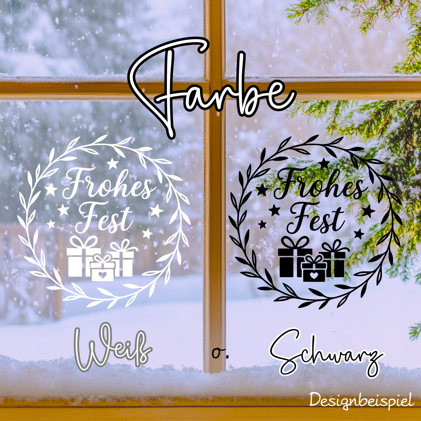 Fensterbild Weihnachtsaufkleber Frohes Fest Kranz
