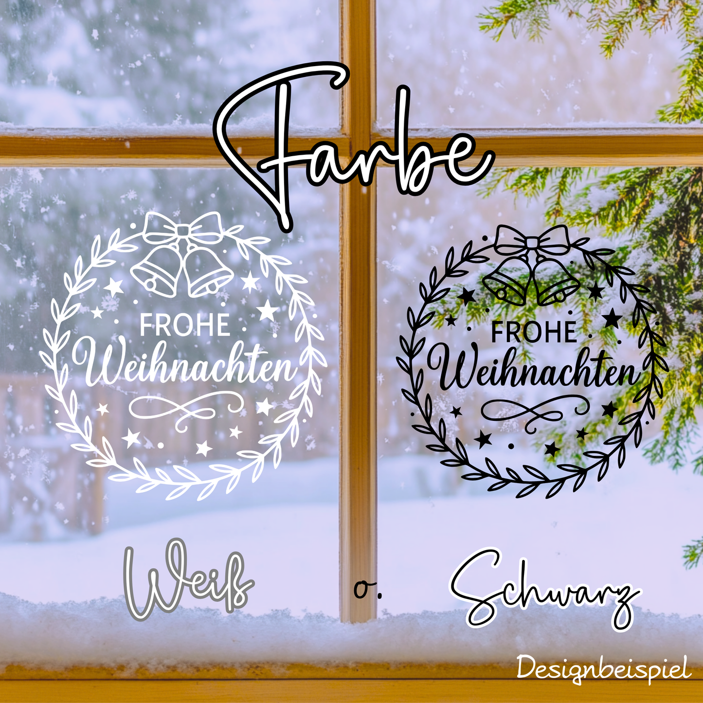 Fensterbild Weihnachtsaufkleber Frohe Weihnachten Kranz Glocken