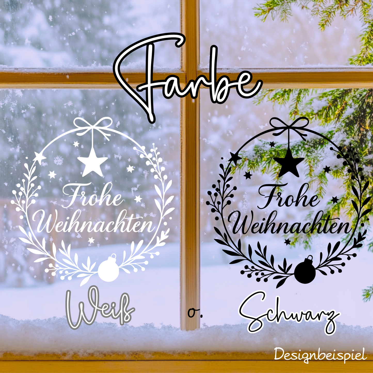 Fensterbild Frohe Weihnachten Kranz mit Kugel | Aufkleber| Exklusiv Design