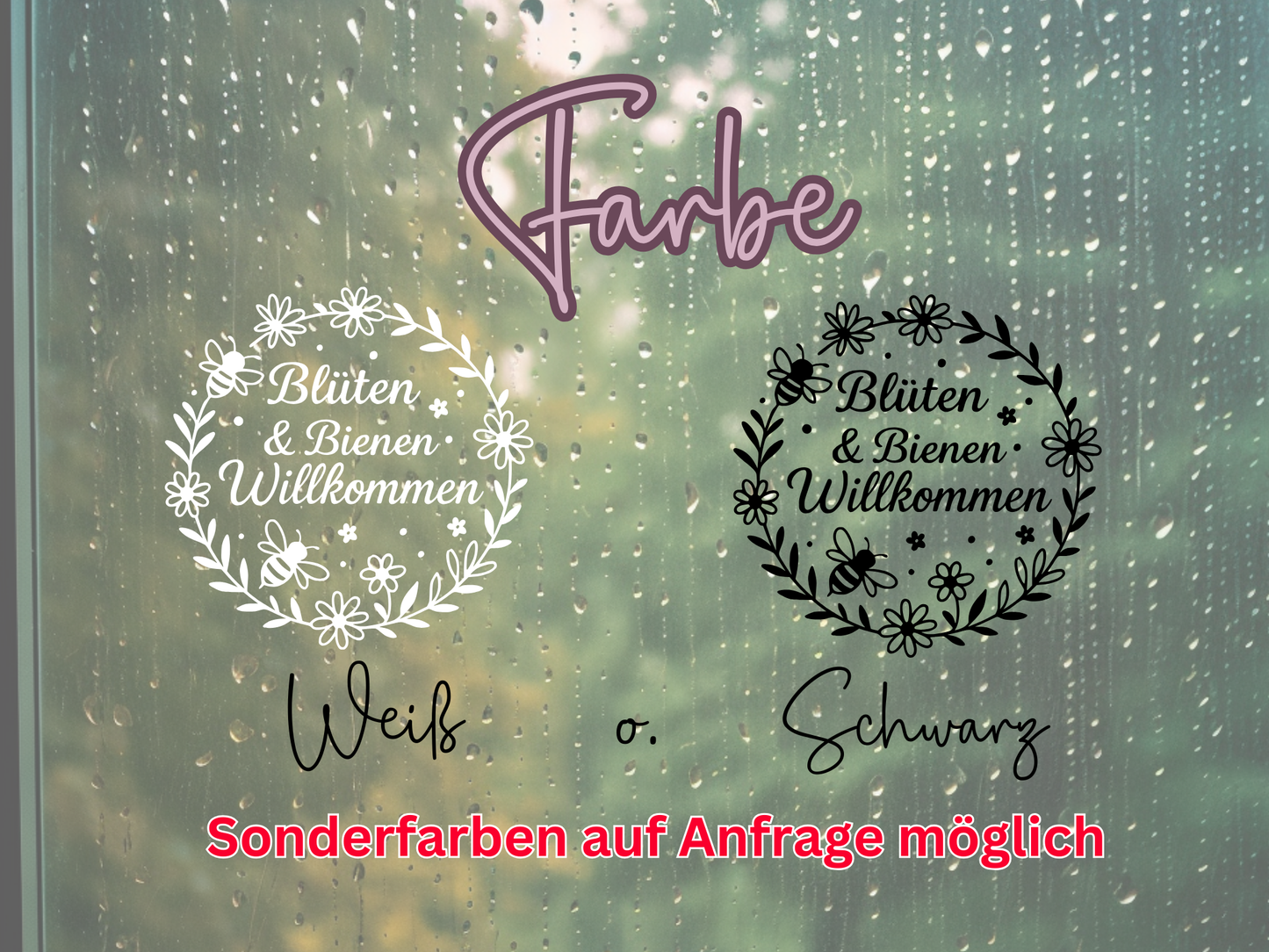 Fensterbild „Bienen & Blumen Willkommen“ – Vinyl Aufkleber für Fenster, Glas & Spiegel | Handgemachte Fensterdeko in 2 Größen & Farben | Frühlings- & Sommerdeko