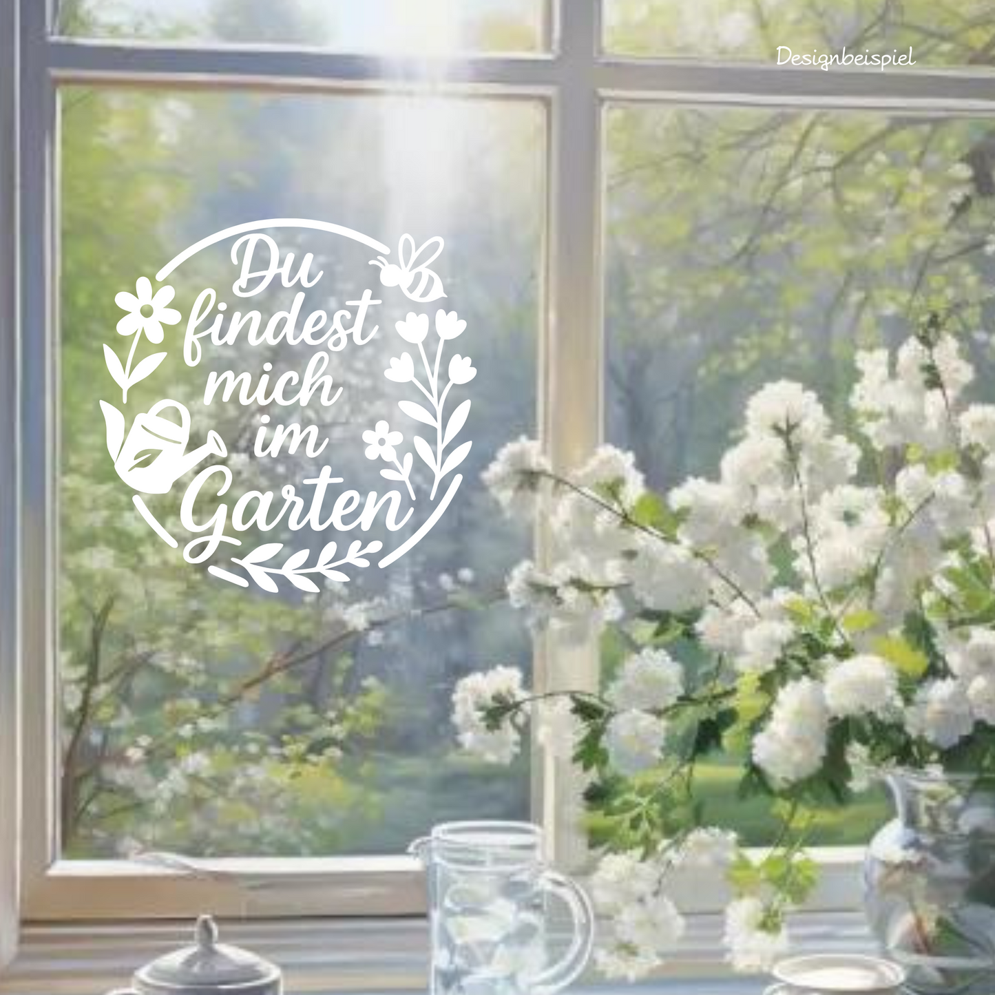 Fensterbild „Du findest mich im Garten“ – Vinyl Aufkleber für Fenster, Glas & Spiegel | Handgemachte Fensterdeko in 2 Größen & Farben | Frühlings- & Sommerdeko