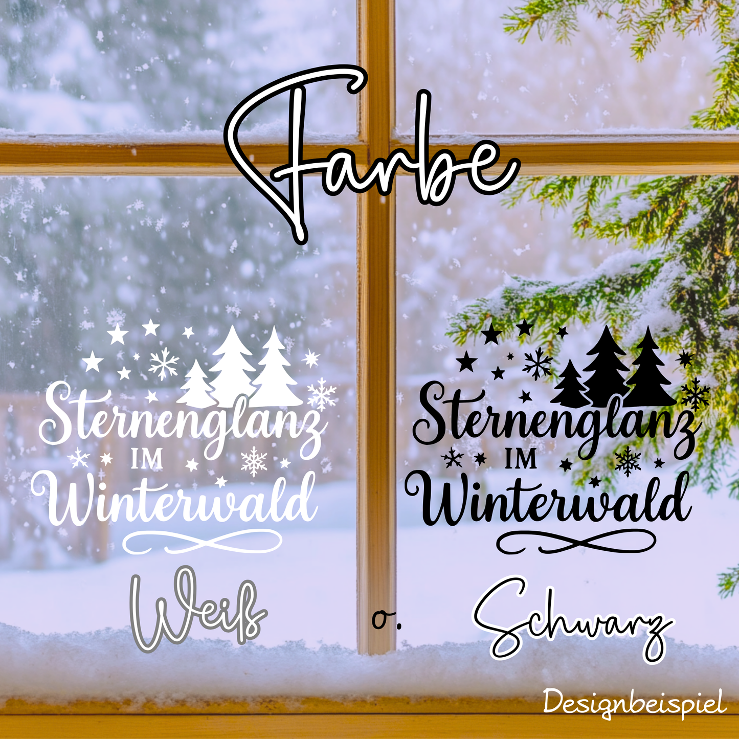 Fensterbild Sternenglanz im Winterwald | Deko für Weihnachten und Advent Aufkleber| Exklusiv Design