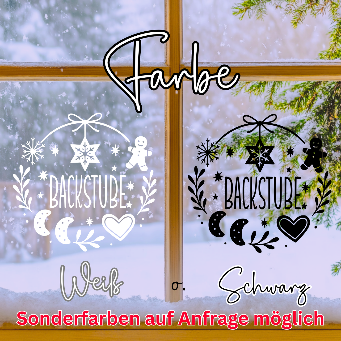 Fensterbild Sticker Weihnachten Backstube mit Lebkuchen | Aufkleber| Weihnachtsbäckerei Exklusiv Design