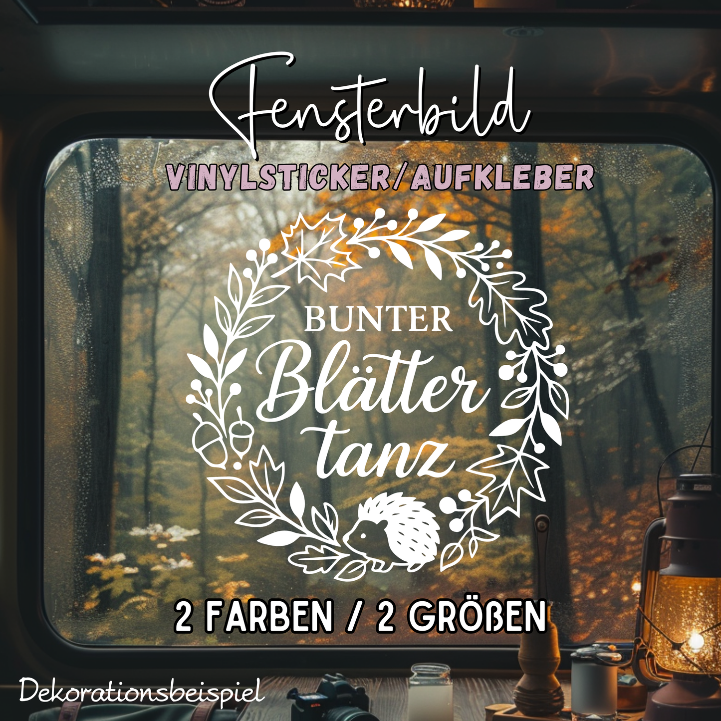 Fensterbild Bunter Blättertanz im Herbst , Herbstlicher Aufkleber