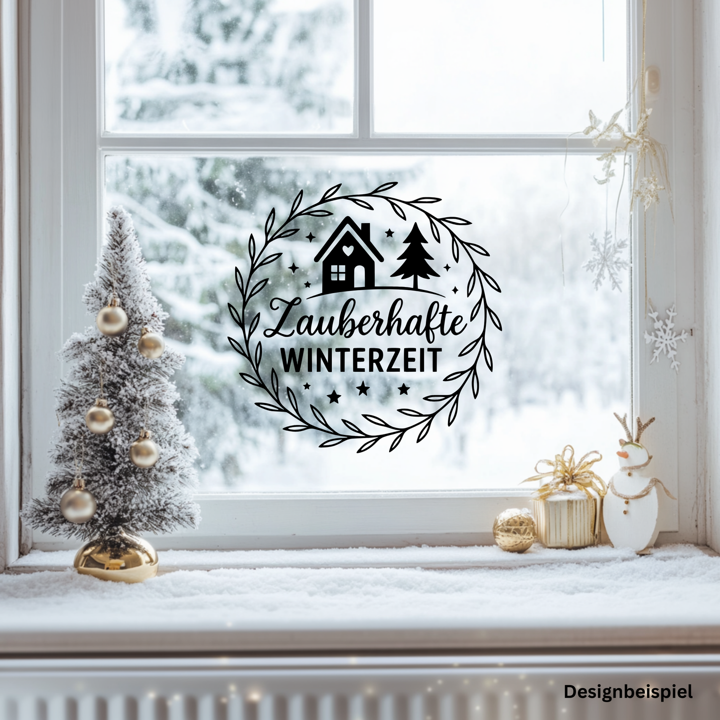 Fensterbild Winterdekoration Sticker Zauberhafte Winterzeit