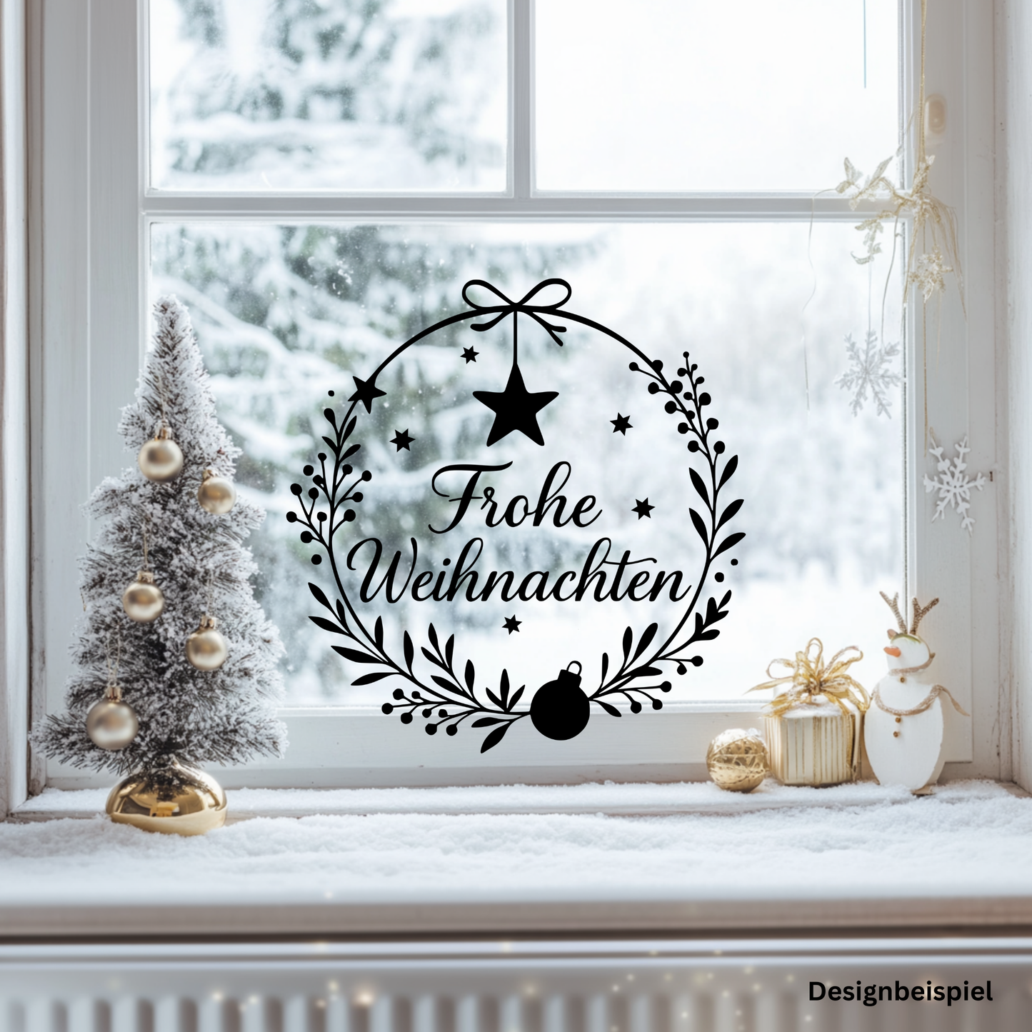 Fensterbild Frohe Weihnachten Kranz mit Kugel | Aufkleber| Exklusiv Design