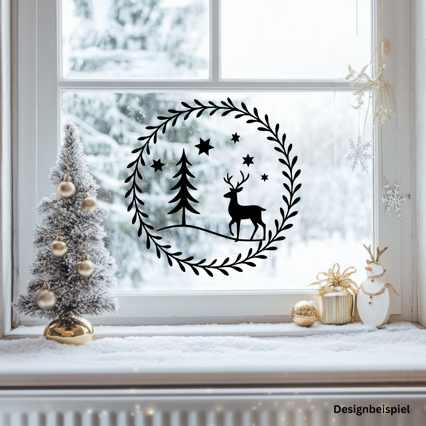 Fensterbild Hirsch minimalistisch | Skandi Deko für Weihnachten und Advent Aufkleber| Exklusiv Design