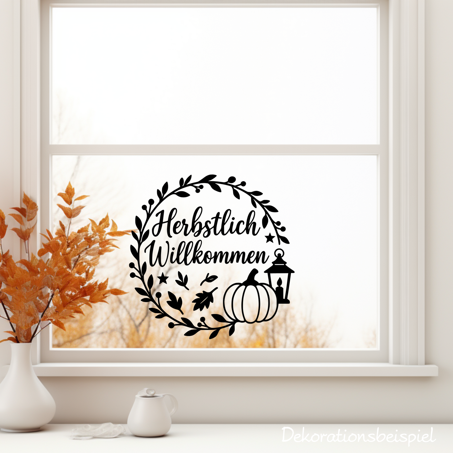 Fensterbild Kranz herbstlich Willkommen , Herbstlicher Aufkleber exkl.