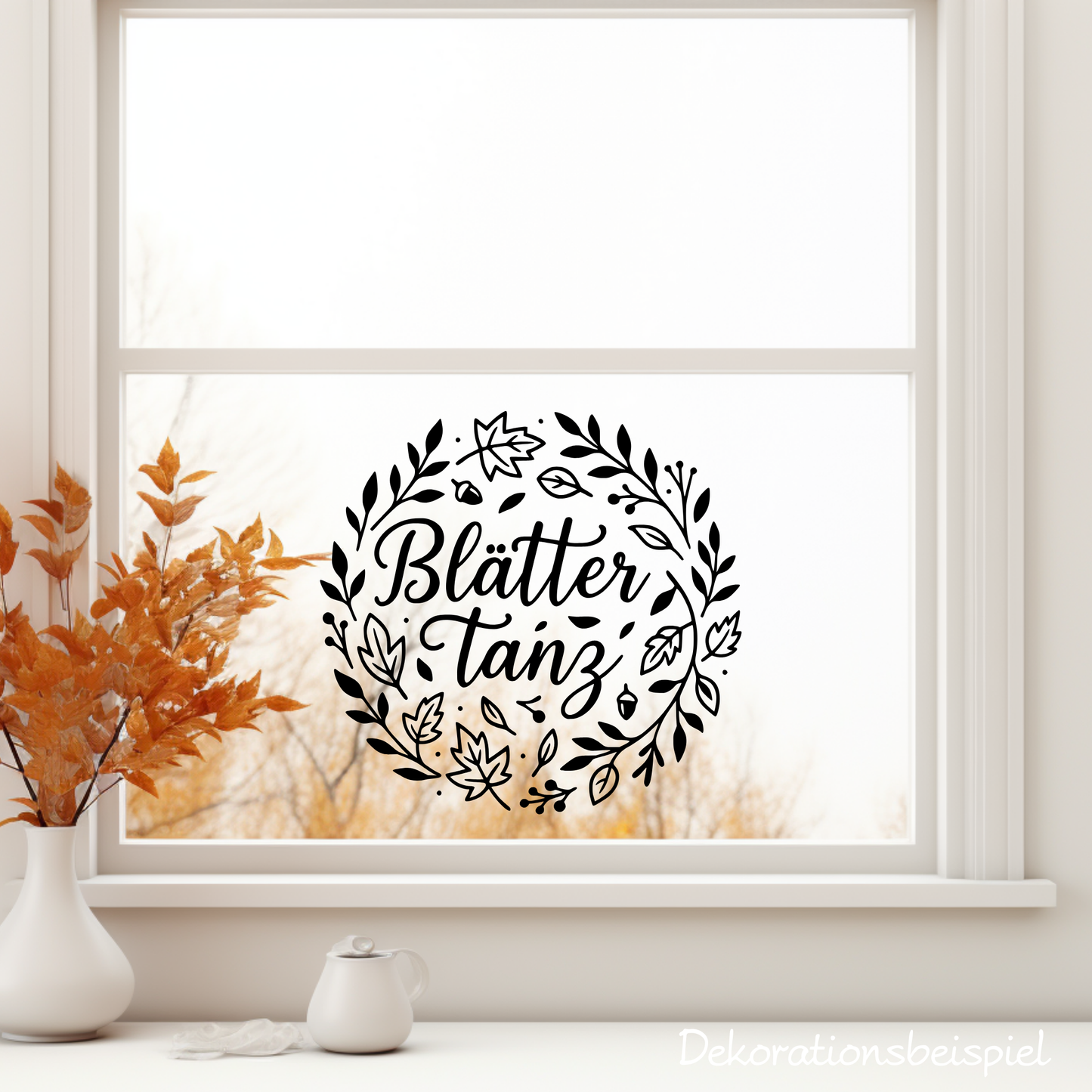 Fensterbild Herbstkranz Aufkleber Blättertanz