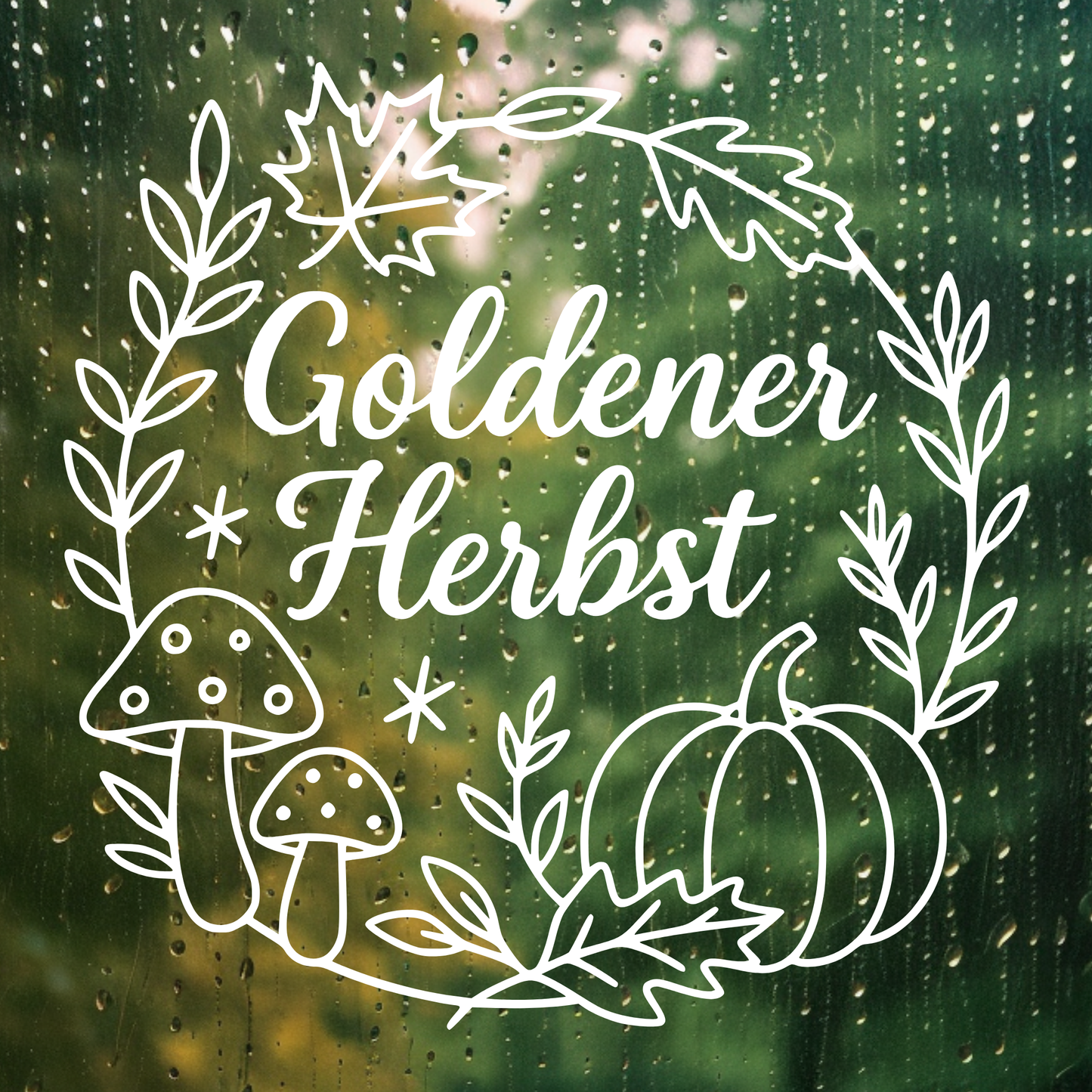 Fensterbild Goldener Herbst Pilze , Kürbis , Herbstlicher Aufkleber