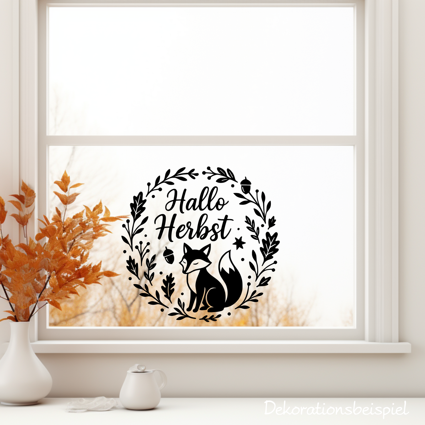 Fensterbild Herbstkranz herbstlicher Aufkleber Vinylaufkleber Hallo Herbst Fuchs