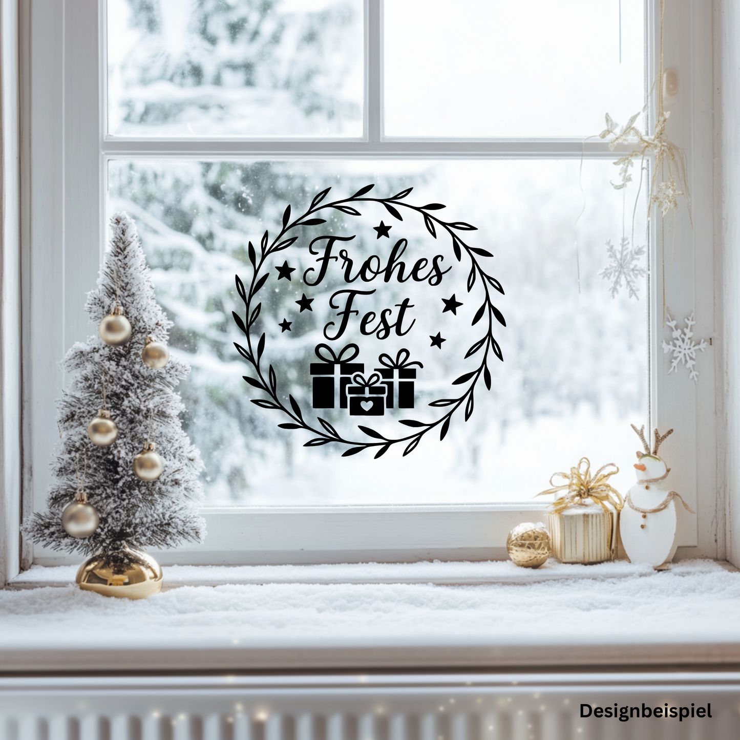 Fensterbild Weihnachtsaufkleber Frohes Fest Kranz