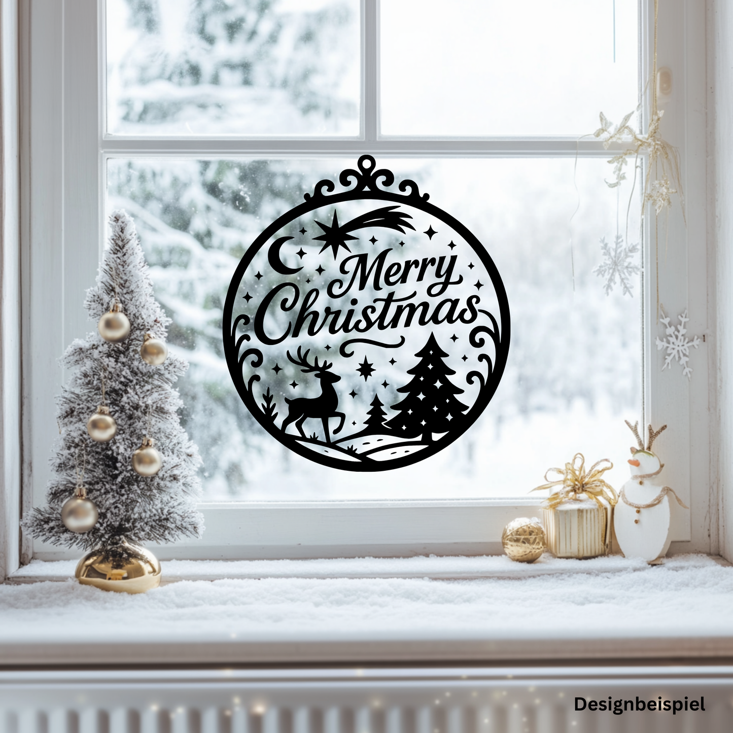 Fensterbild merry christmas| Deko für Weihnachten und Advent Aufkleber| Exklusiv Design