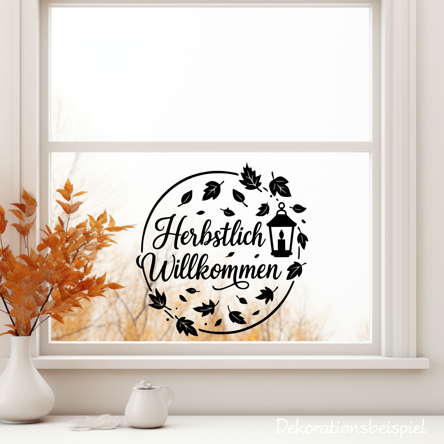 Fensterbild Kranz herbstlich Willkommen , Herbstlicher Aufkleber Herbstlaub