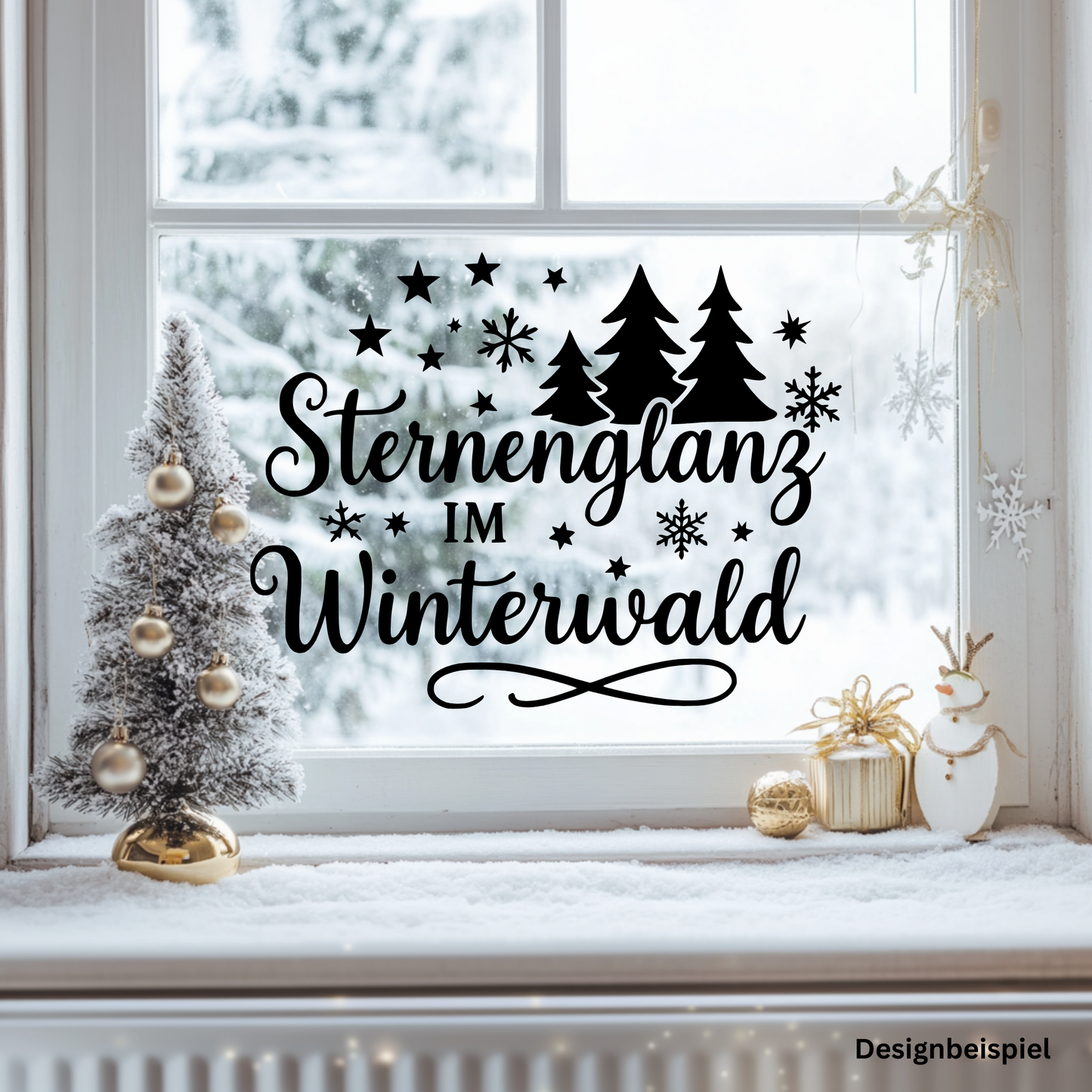 Fensterbild Sternenglanz im Winterwald | Deko für Weihnachten und Advent Aufkleber| Exklusiv Design