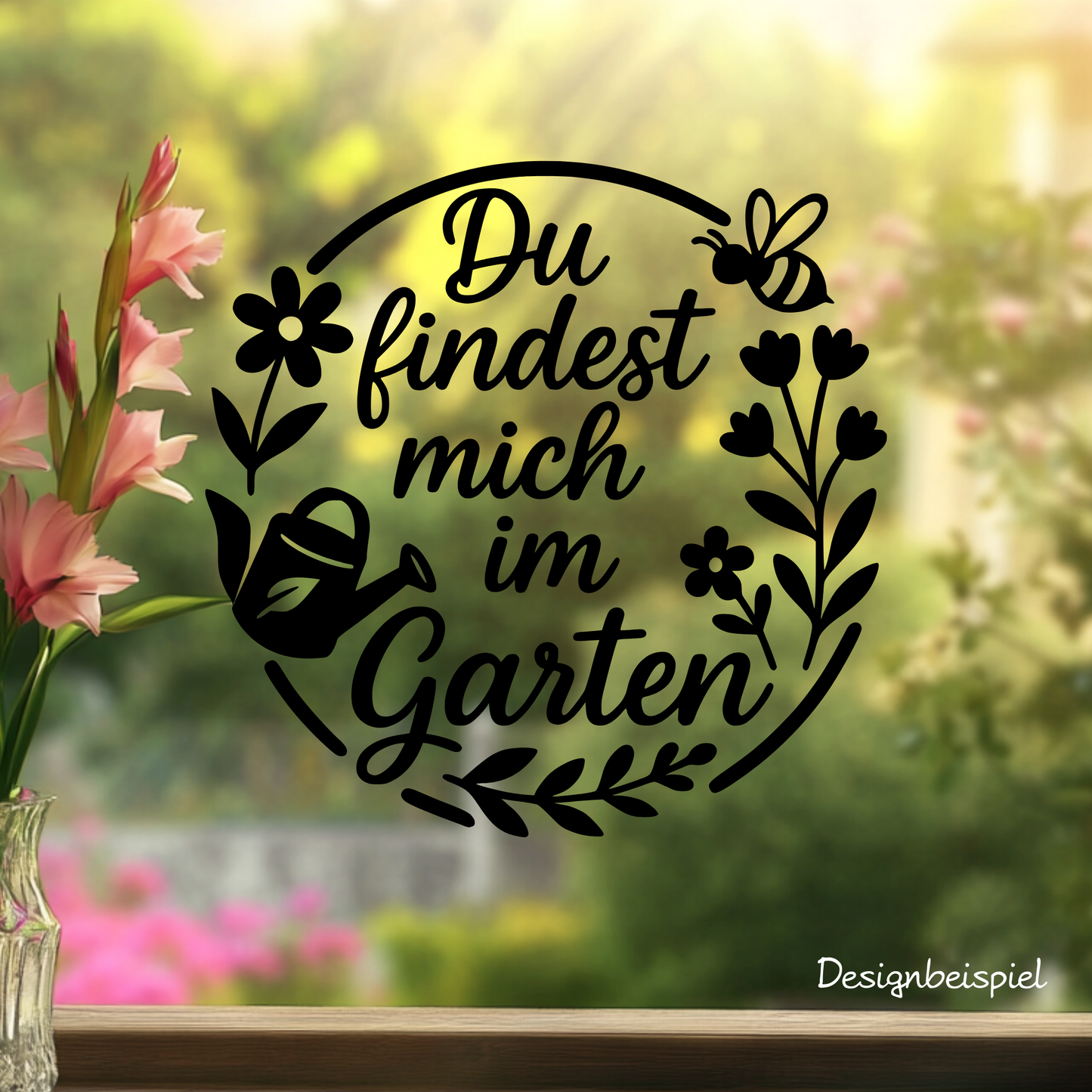 Fensterbild „Du findest mich im Garten“ – Vinyl Aufkleber für Fenster, Glas & Spiegel | Handgemachte Fensterdeko in 2 Größen & Farben | Frühlings- & Sommerdeko
