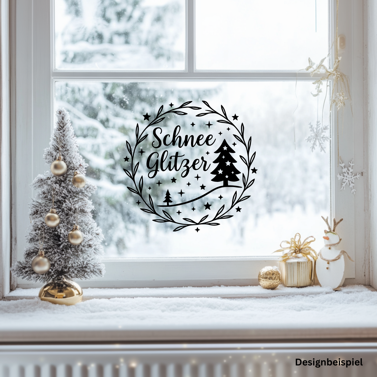 Fensterbild Winterdekoration Sticker Schneeglitzer