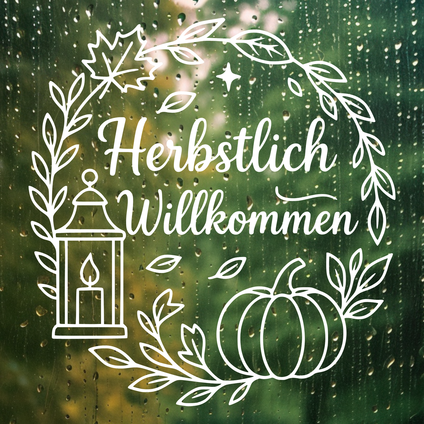 Fensterbild Kranz herbstlich Willkommen , Herbstlicher Aufkleber