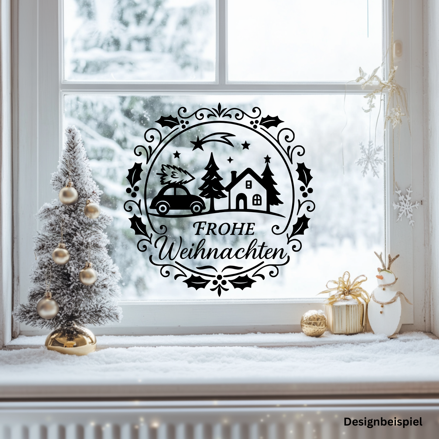 Fensterbild Frohe Weihnachten Kranz| Aufkleber| Weihnachtsbäckerei Exklusiv Design