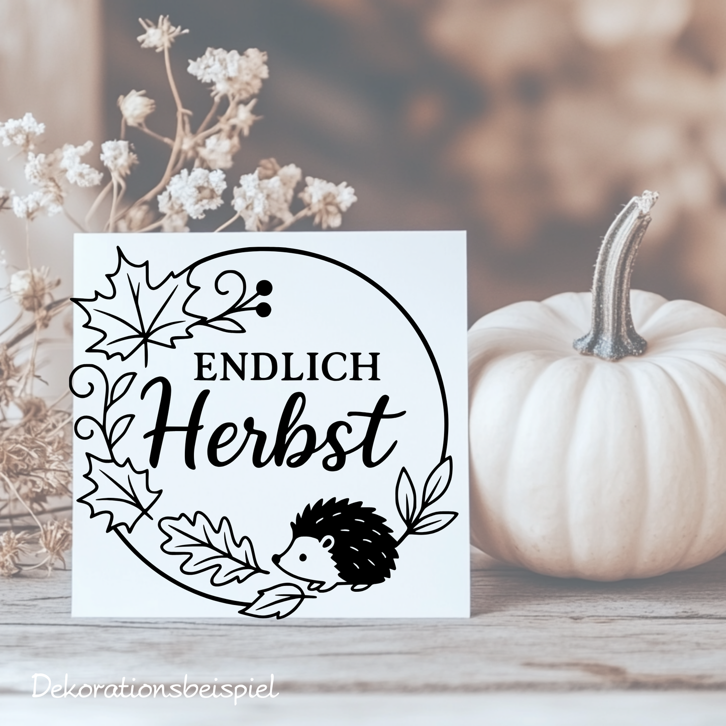 Fensterbild Endlich Herbst mit Igel , Herbstzeit Deko, Herbstlicher Aufkleber, Fensterdekoration, Herbstdekoration