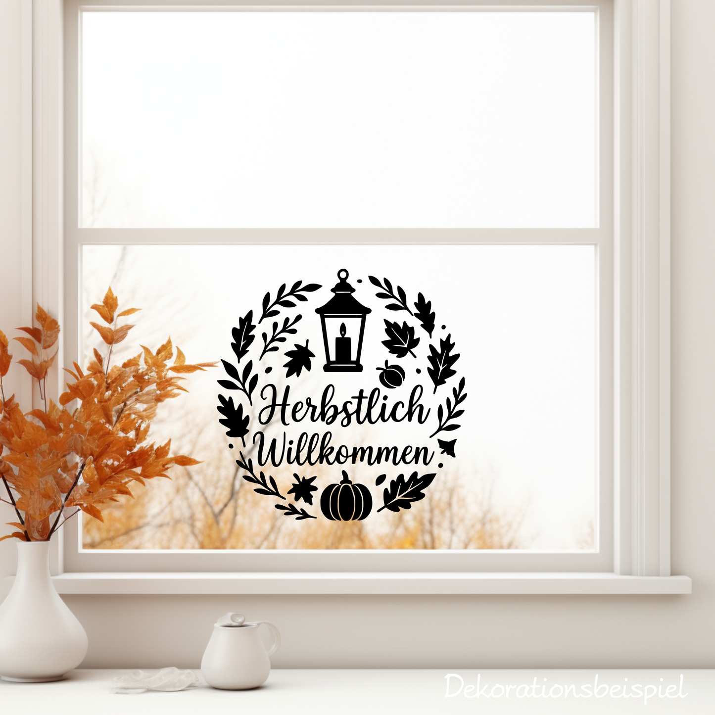 Fensterbild Kranz herbstlich Willkommen , Herbstlicher Aufkleber