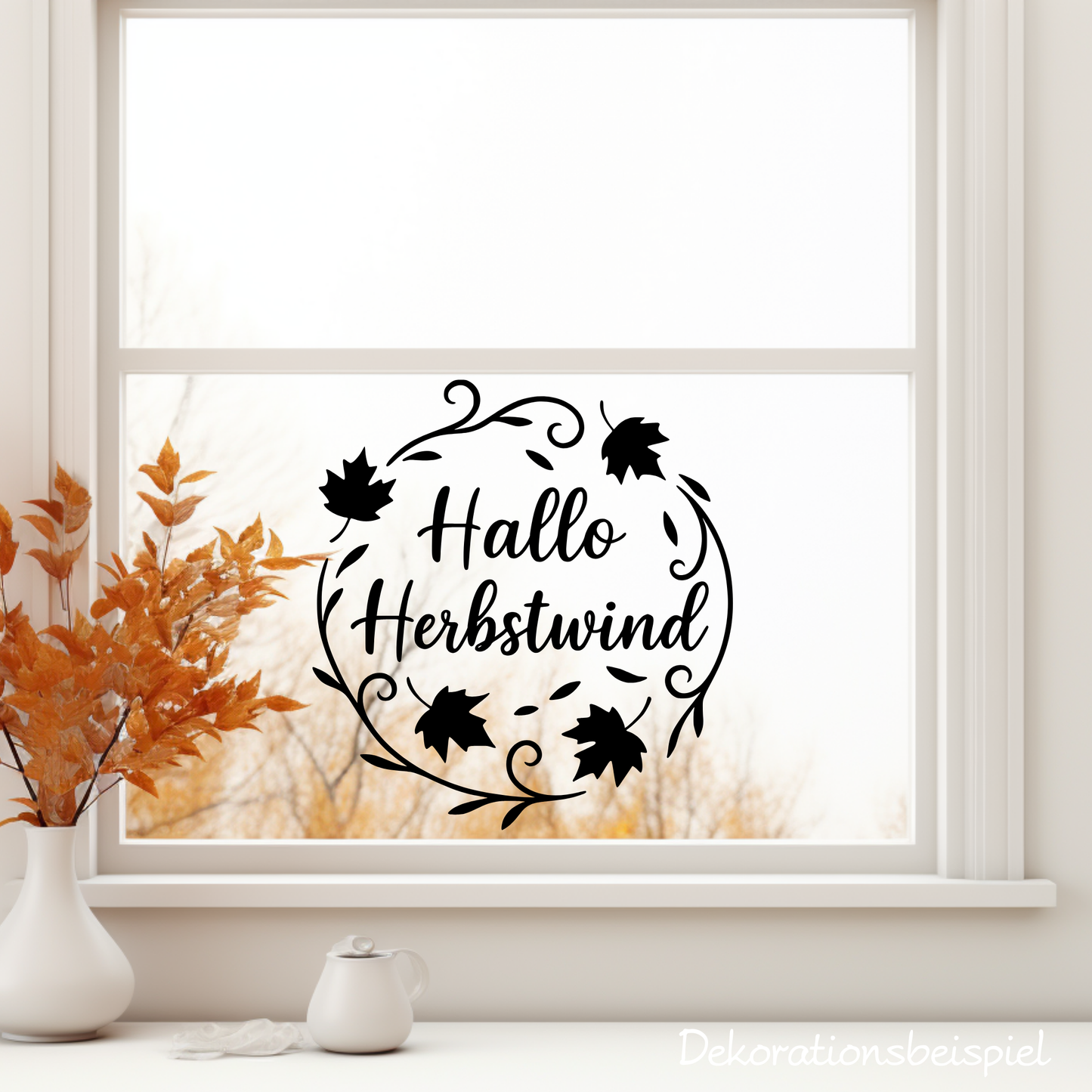 Fensterbild Herbstkranz Hallo Herbst Vinylaufkleber Herbstwind