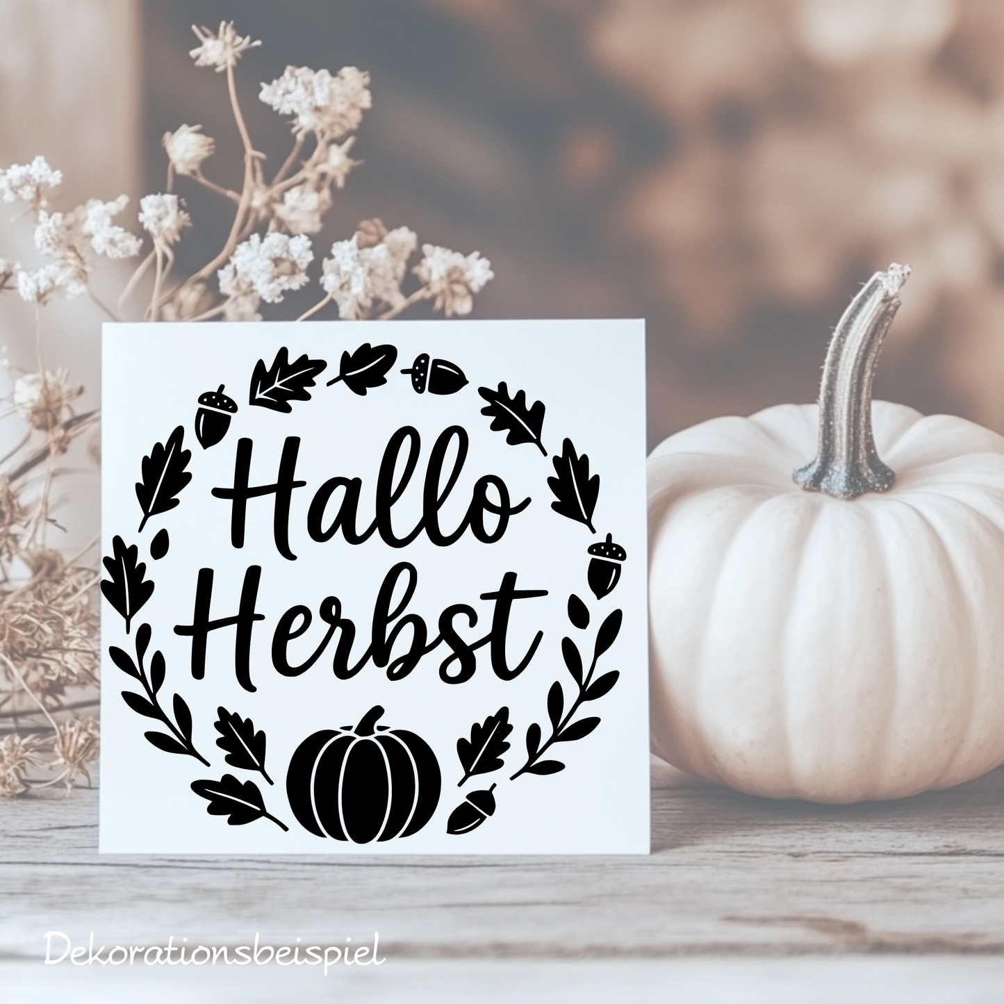 Fensterbild Herbstkranz Aufkleber Hallo Herbst mit Kürbis und Eicheln