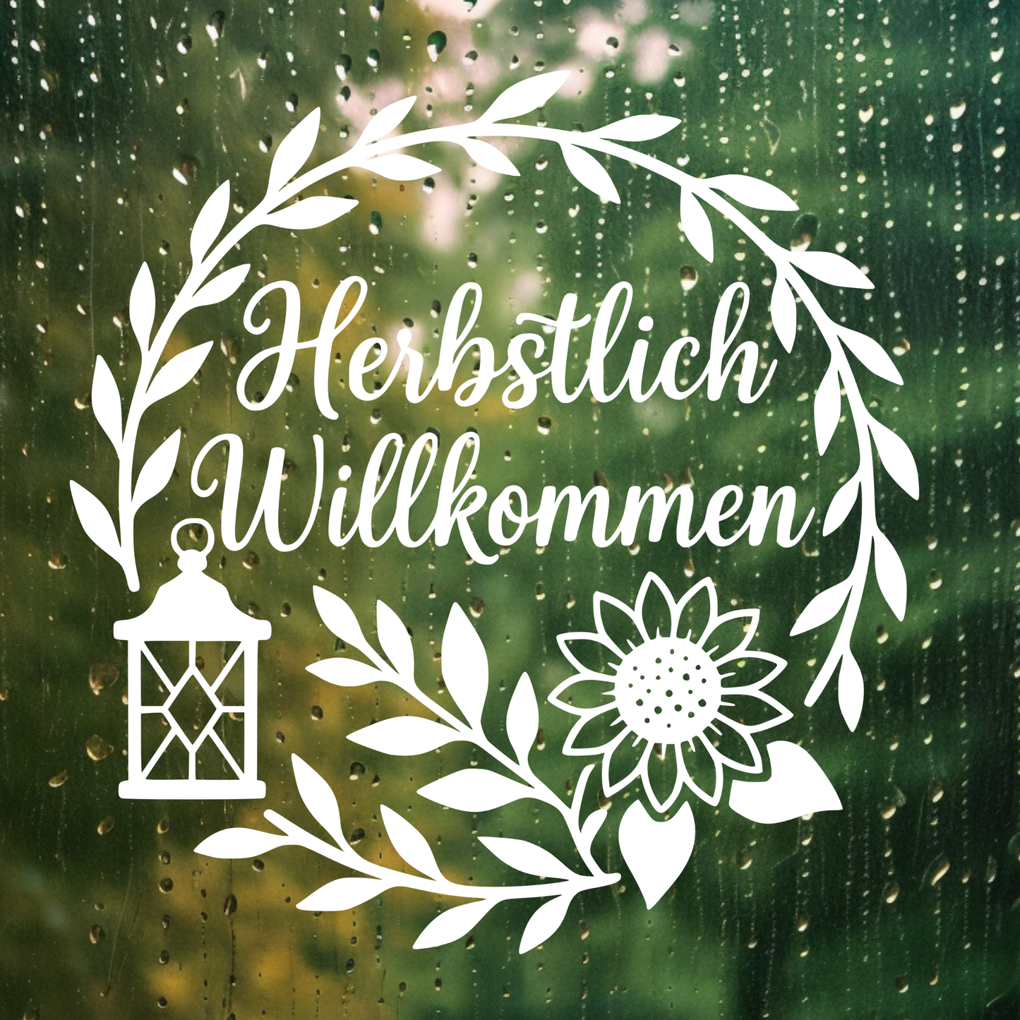 Fensterbild Kranz herbstlich Willkommen , Herbstlicher Aufkleber Sonnenblume