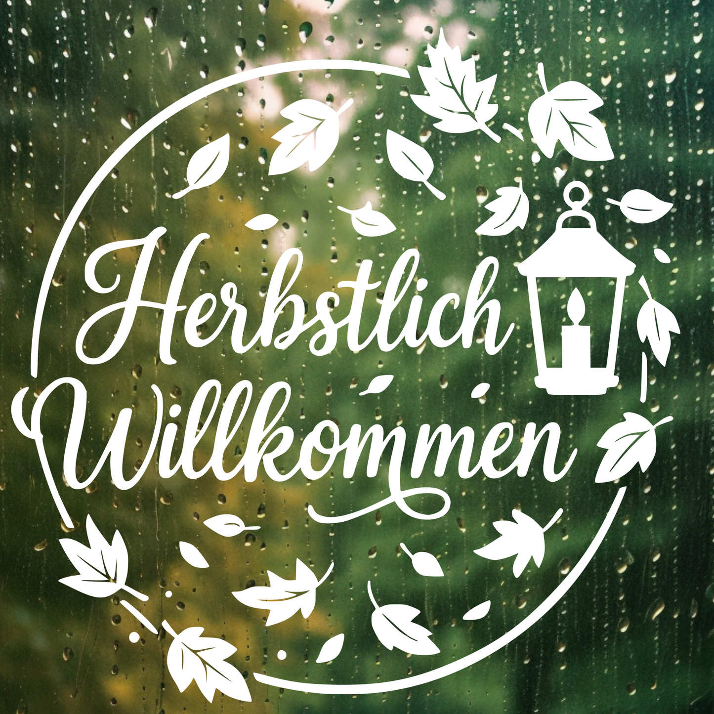 Fensterbild Kranz herbstlich Willkommen , Herbstlicher Aufkleber Herbstlaub