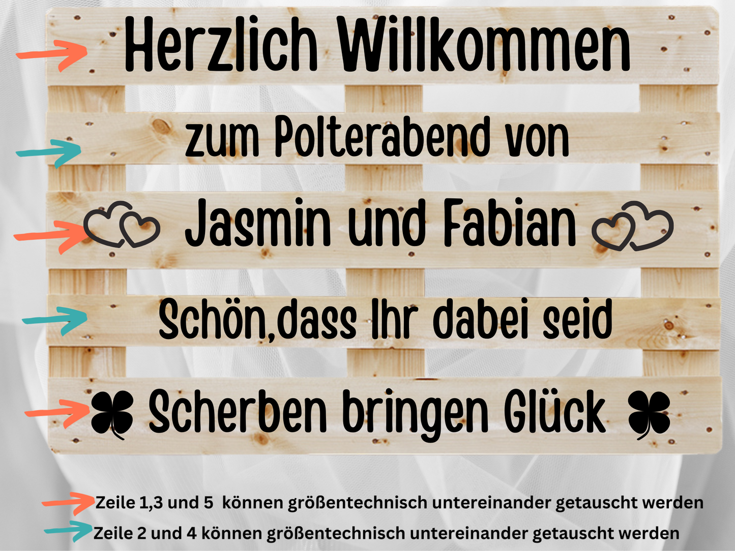 Palettenaufkleber Willkommensschild Polterabend Palette, Dekoration Beschriftung