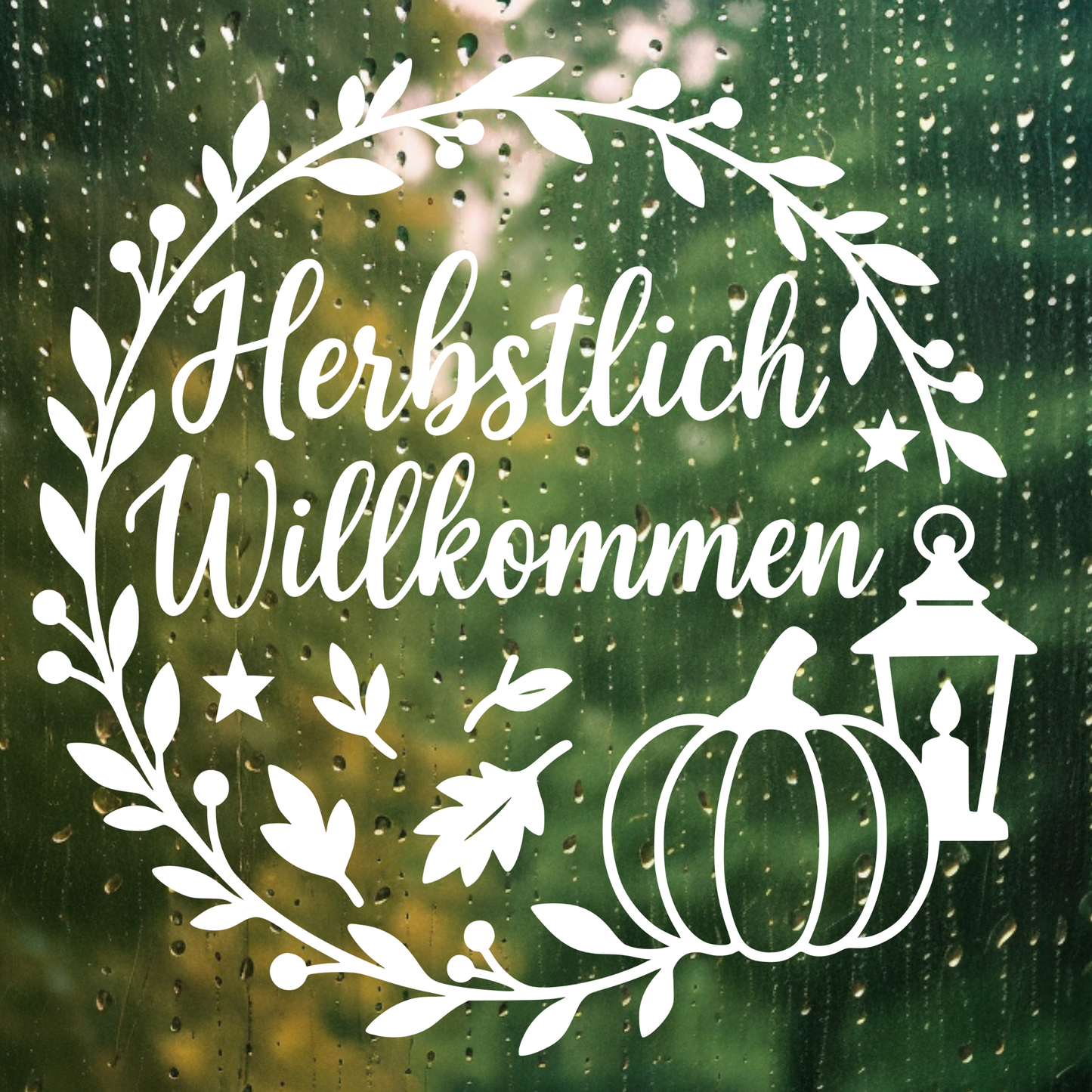 Fensterbild Kranz herbstlich Willkommen , Herbstlicher Aufkleber exkl.