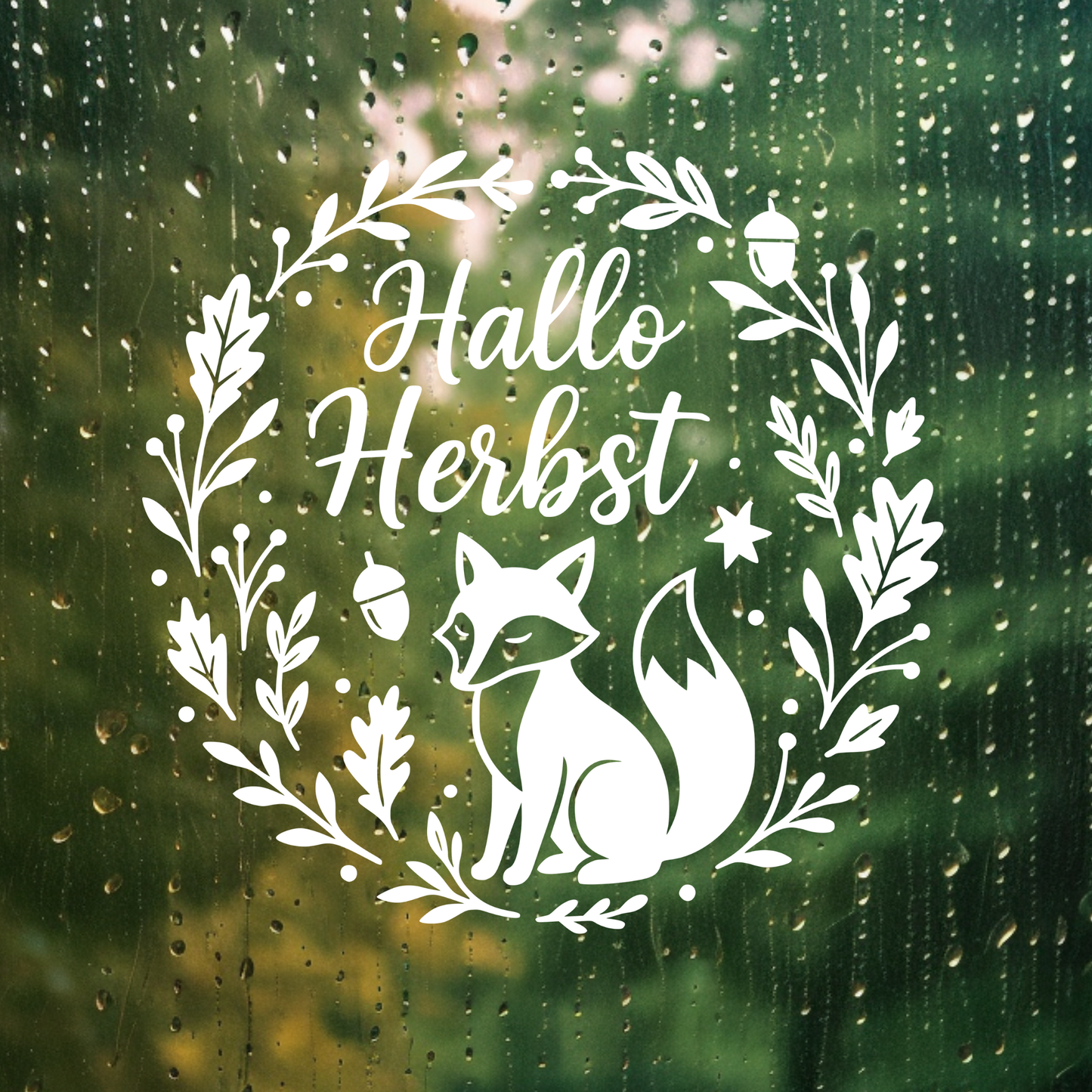 Fensterbild Herbstkranz herbstlicher Aufkleber Vinylaufkleber Hallo Herbst Fuchs