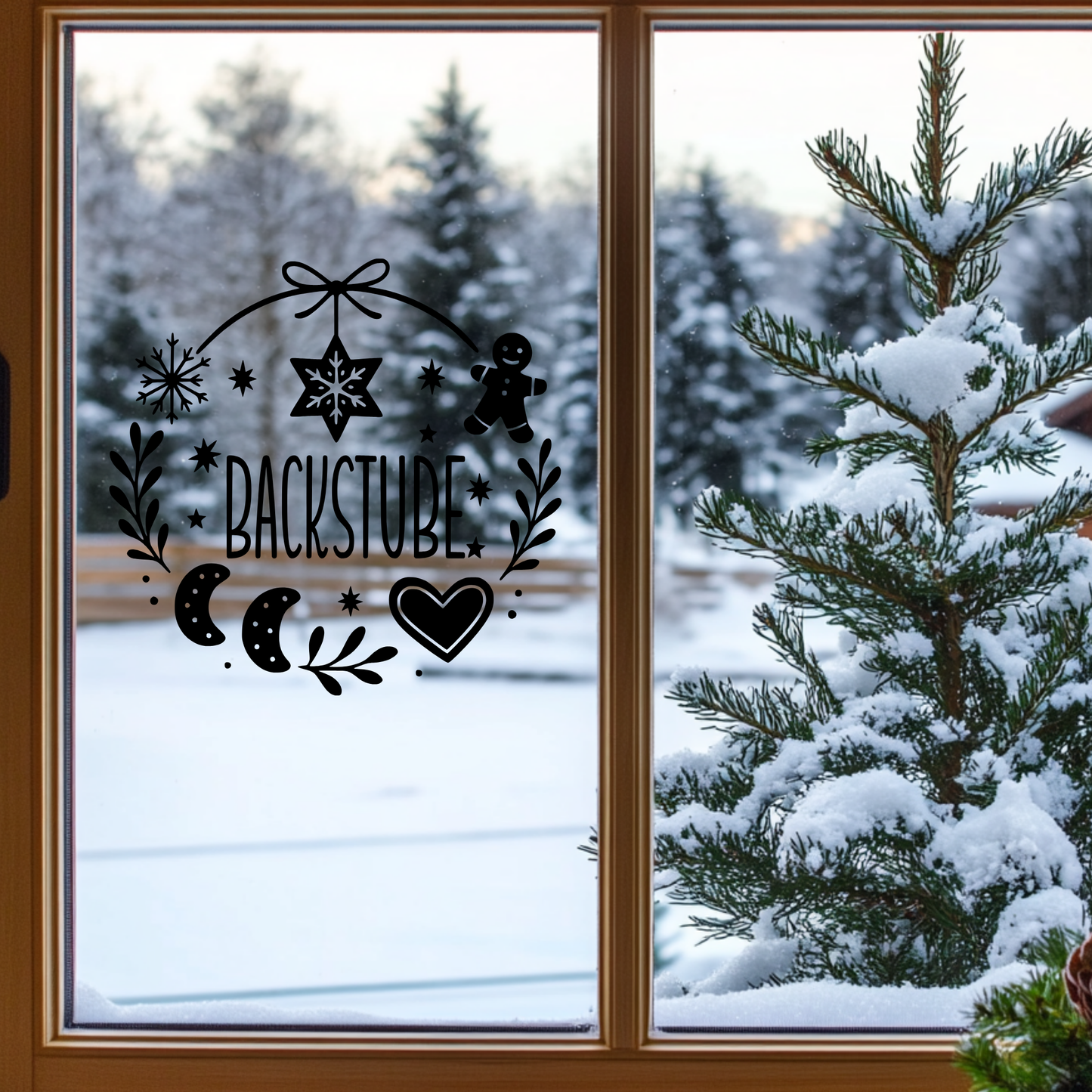 Fensterbild Sticker Weihnachten Backstube mit Lebkuchen | Aufkleber| Weihnachtsbäckerei Exklusiv Design