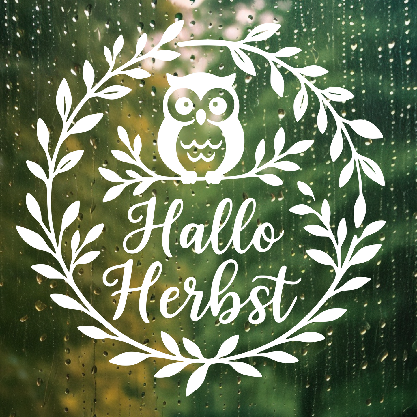 Fensterbild Herbstkranz herbstlicher Aufkleber Vinylaufkleber Hallo Herbst Eule