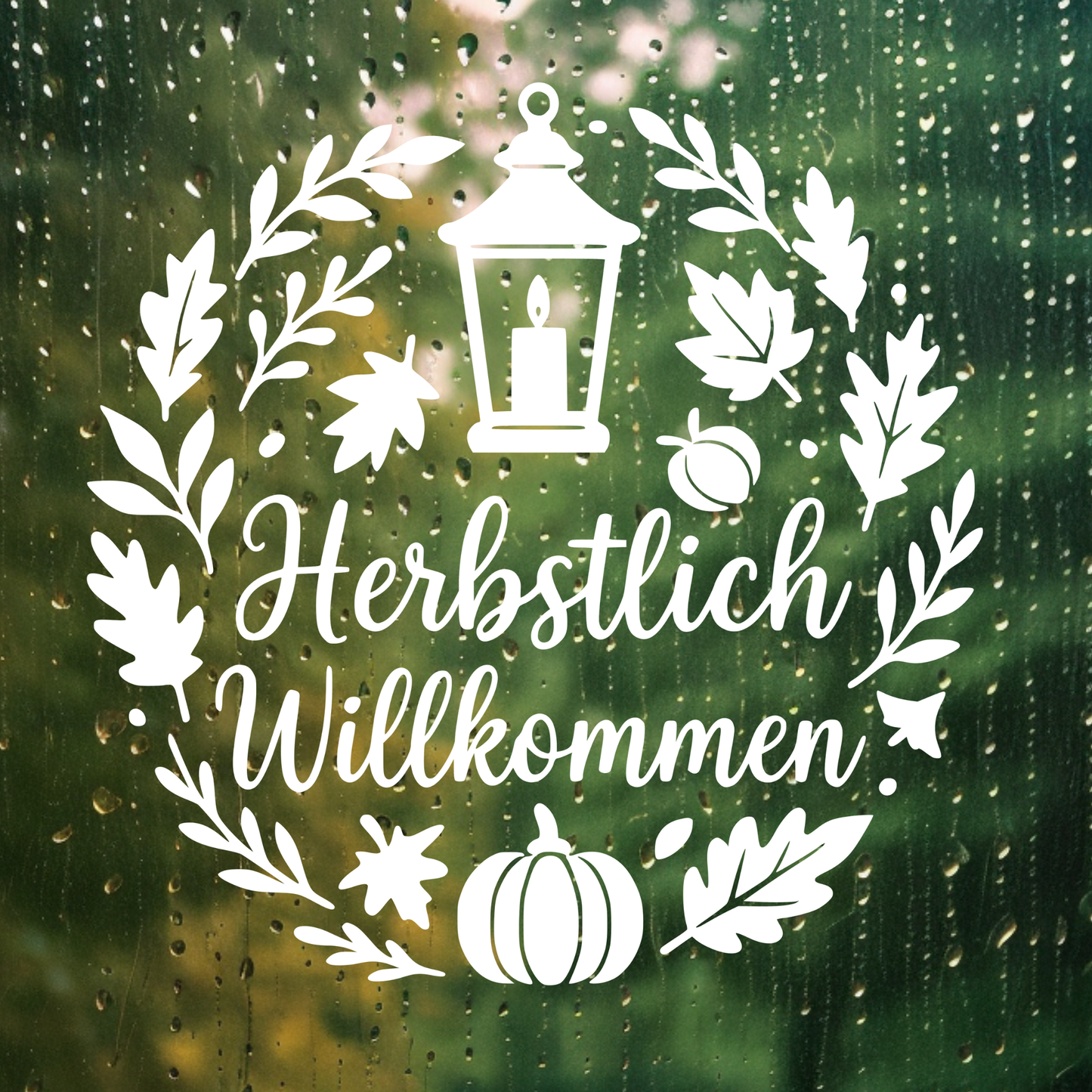 Fensterbild Kranz herbstlich Willkommen , Herbstlicher Aufkleber