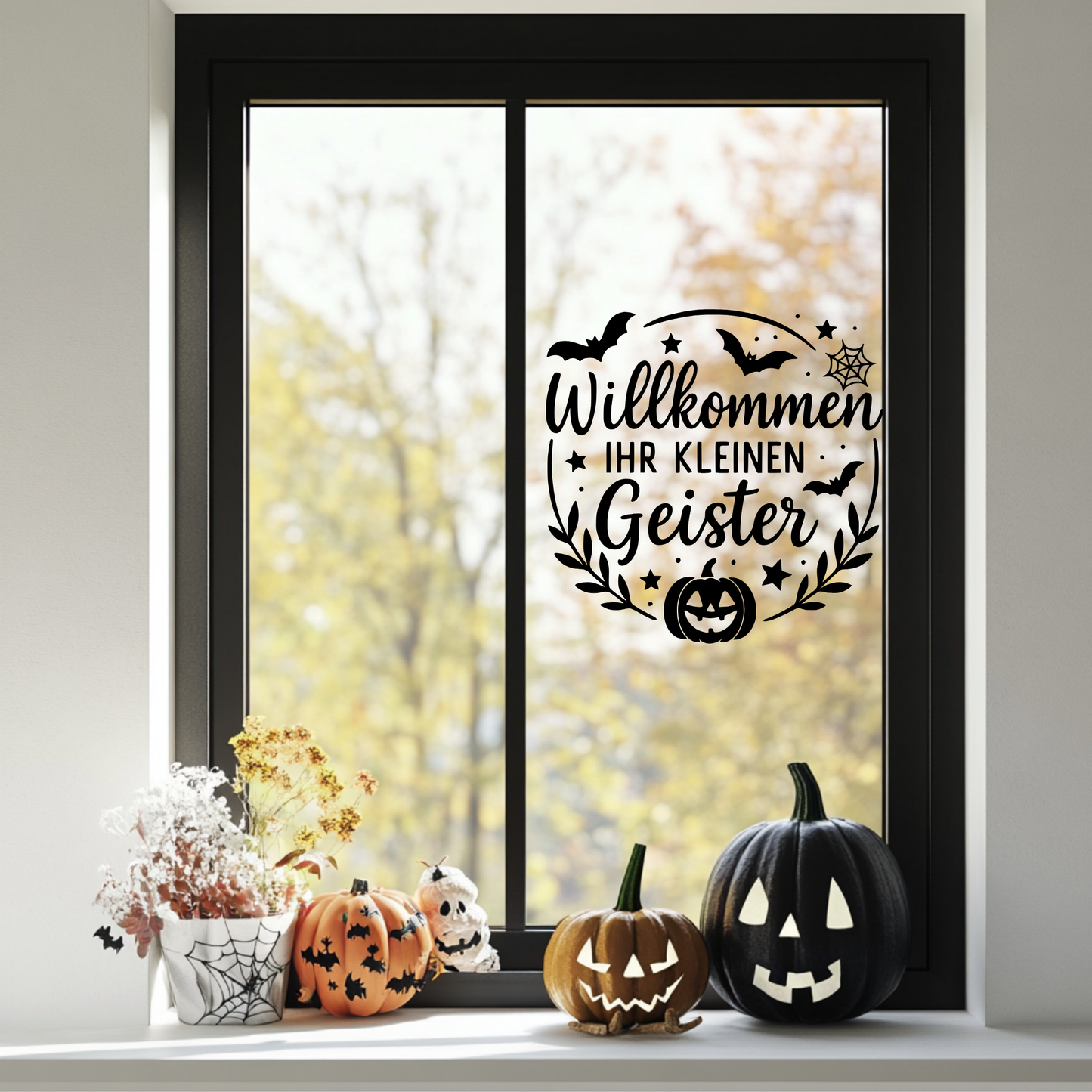 Fensterbild Halloween Hallo Kleine Geister , Herbstzeit Deko, Herbstlicher Aufkleber, Fensterdekoration, Herbstdekoration , Sticker, Kürbis