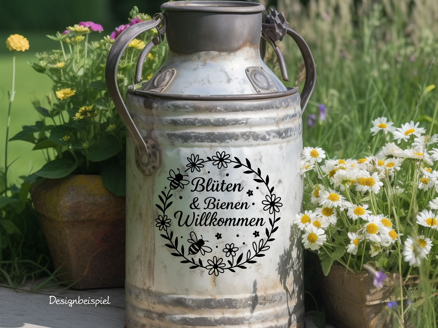 Fensterbild „Bienen & Blumen Willkommen“ – Vinyl Aufkleber für Fenster, Glas & Spiegel | Handgemachte Fensterdeko in 2 Größen & Farben | Frühlings- & Sommerdeko