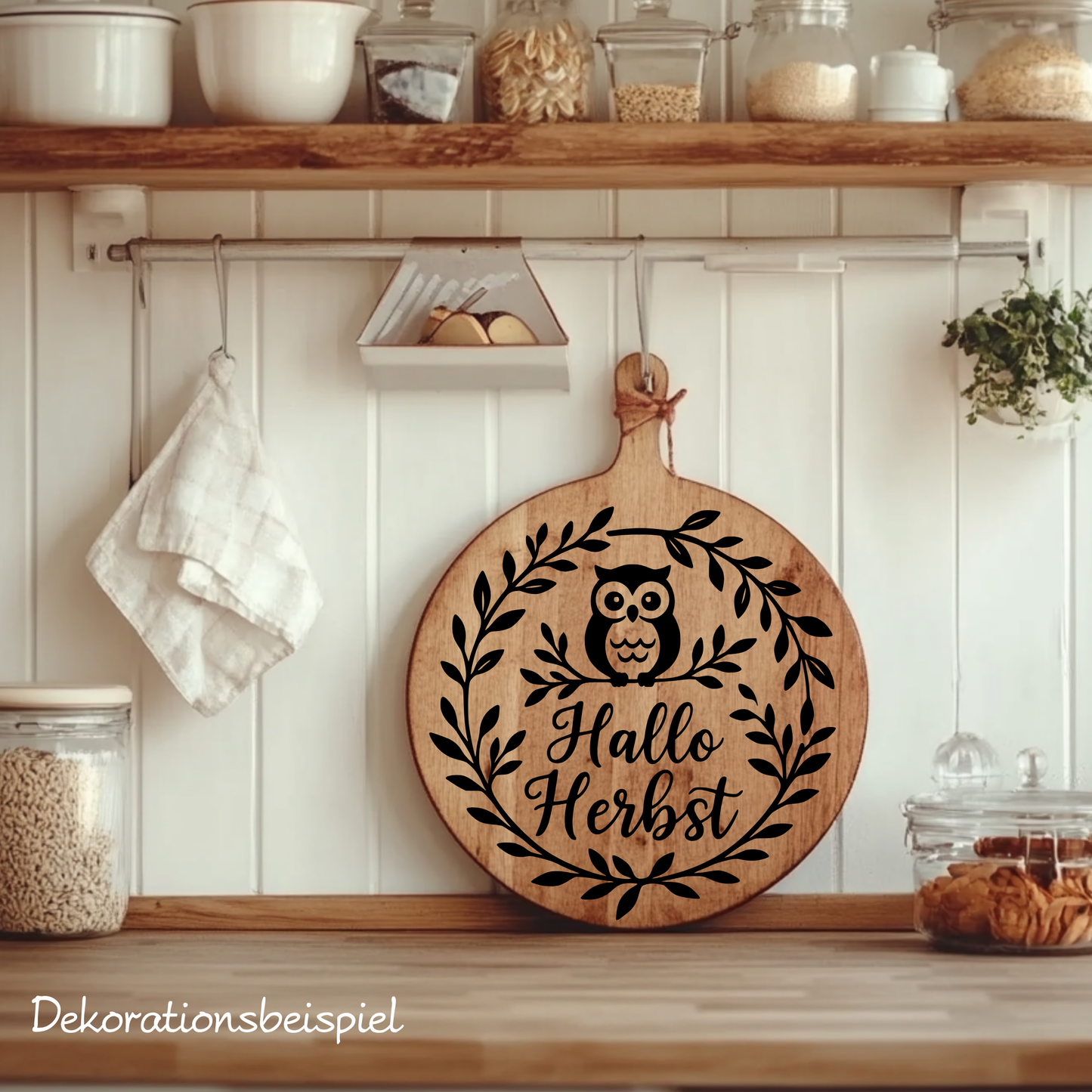 Fensterbild Herbstkranz herbstlicher Aufkleber Vinylaufkleber Hallo Herbst Eule