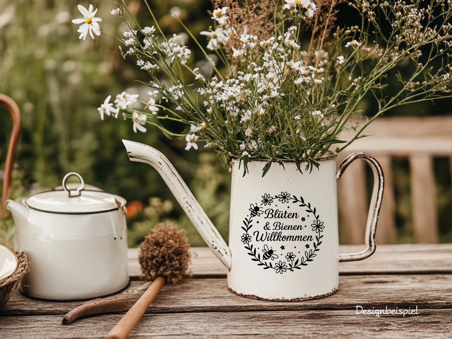 Fensterbild „Bienen & Blumen Willkommen“ – Vinyl Aufkleber für Fenster, Glas & Spiegel | Handgemachte Fensterdeko in 2 Größen & Farben | Frühlings- & Sommerdeko