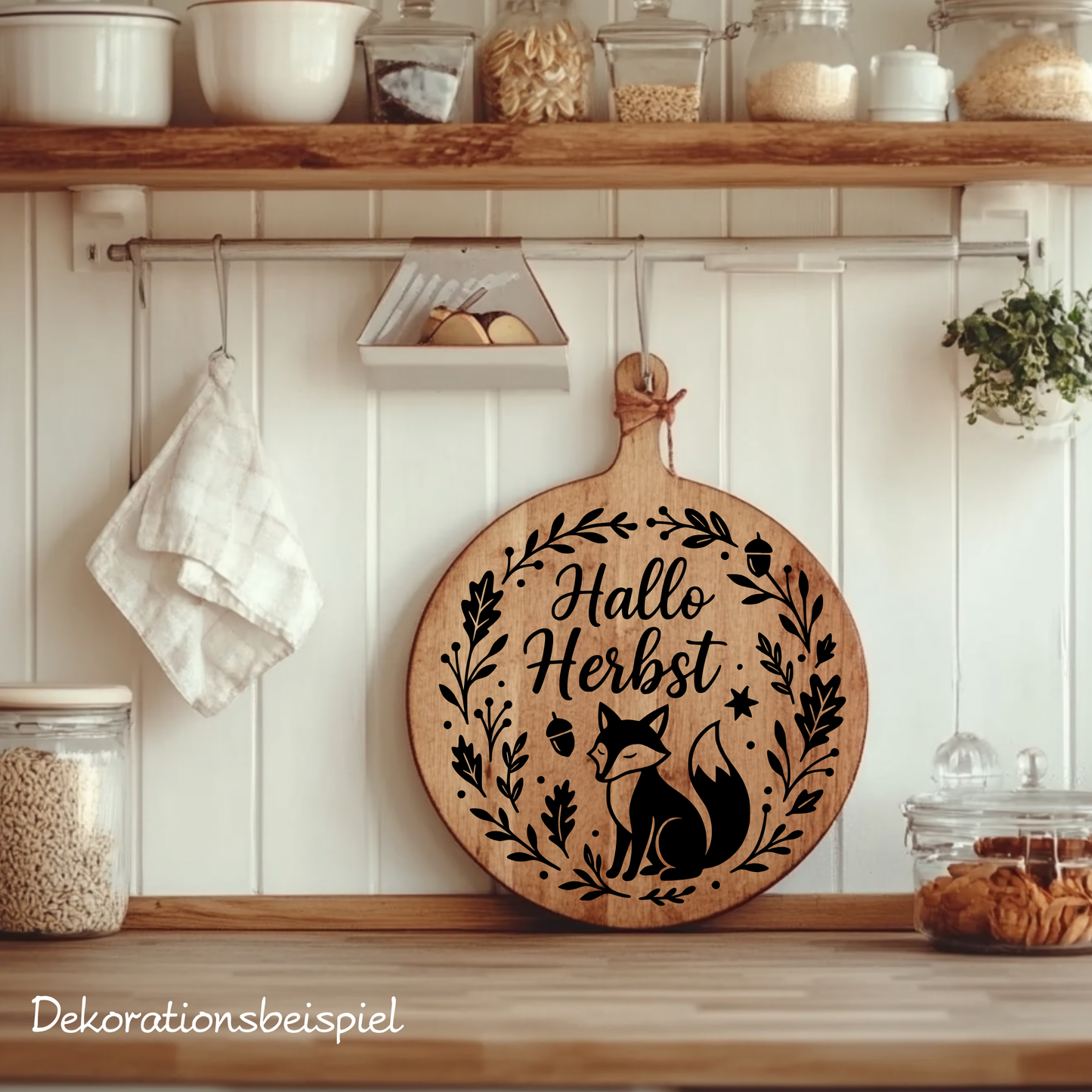 Fensterbild Herbstkranz herbstlicher Aufkleber Vinylaufkleber Hallo Herbst Fuchs