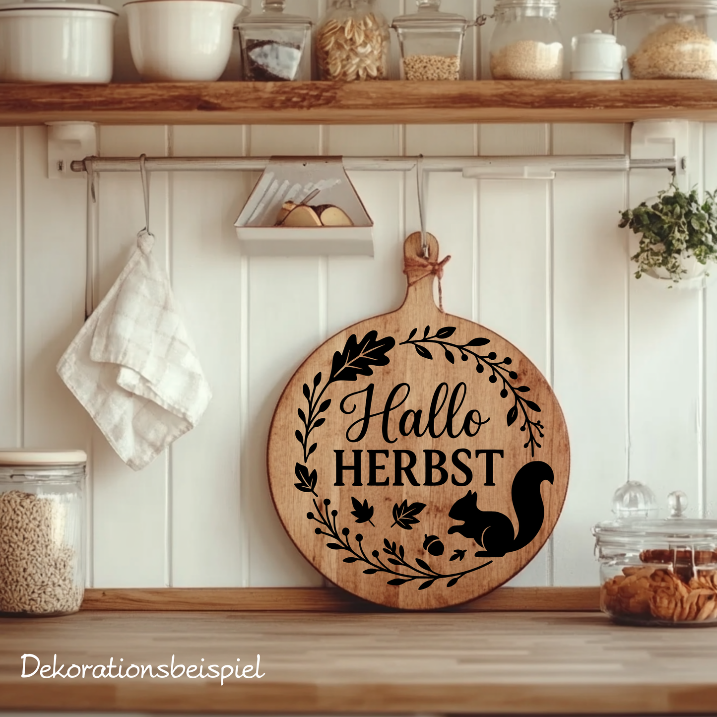 Fensterbild Herbstkranz herbstlicher Aufkleber Vinylaufkleber Hallo Herbst Eichhörnchen