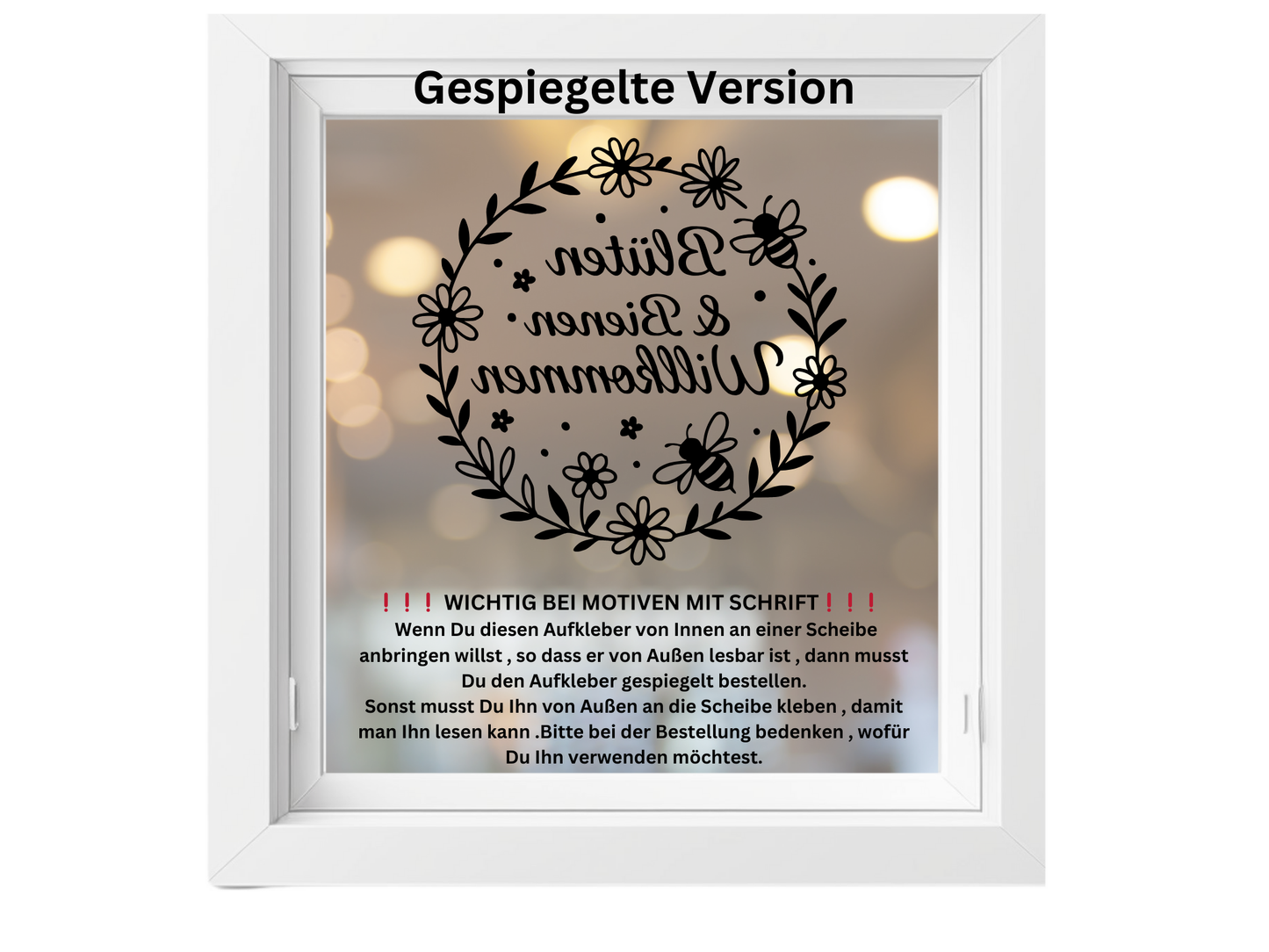 Fensterbild „Bienen & Blumen Willkommen“ – Vinyl Aufkleber für Fenster, Glas & Spiegel | Handgemachte Fensterdeko in 2 Größen & Farben | Frühlings- & Sommerdeko