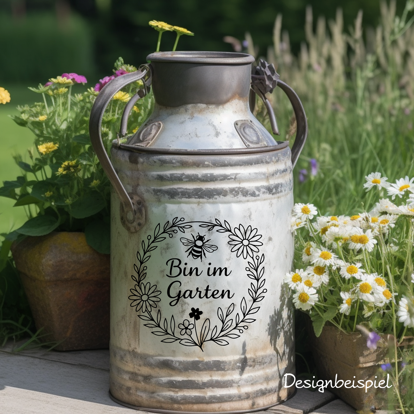 Fensterbild „Bin im Garten Hinweis “ – Vinyl Aufkleber für Fenster, Glas & Spiegel | Handgemachte Fensterdeko in 2 Größen & Farben