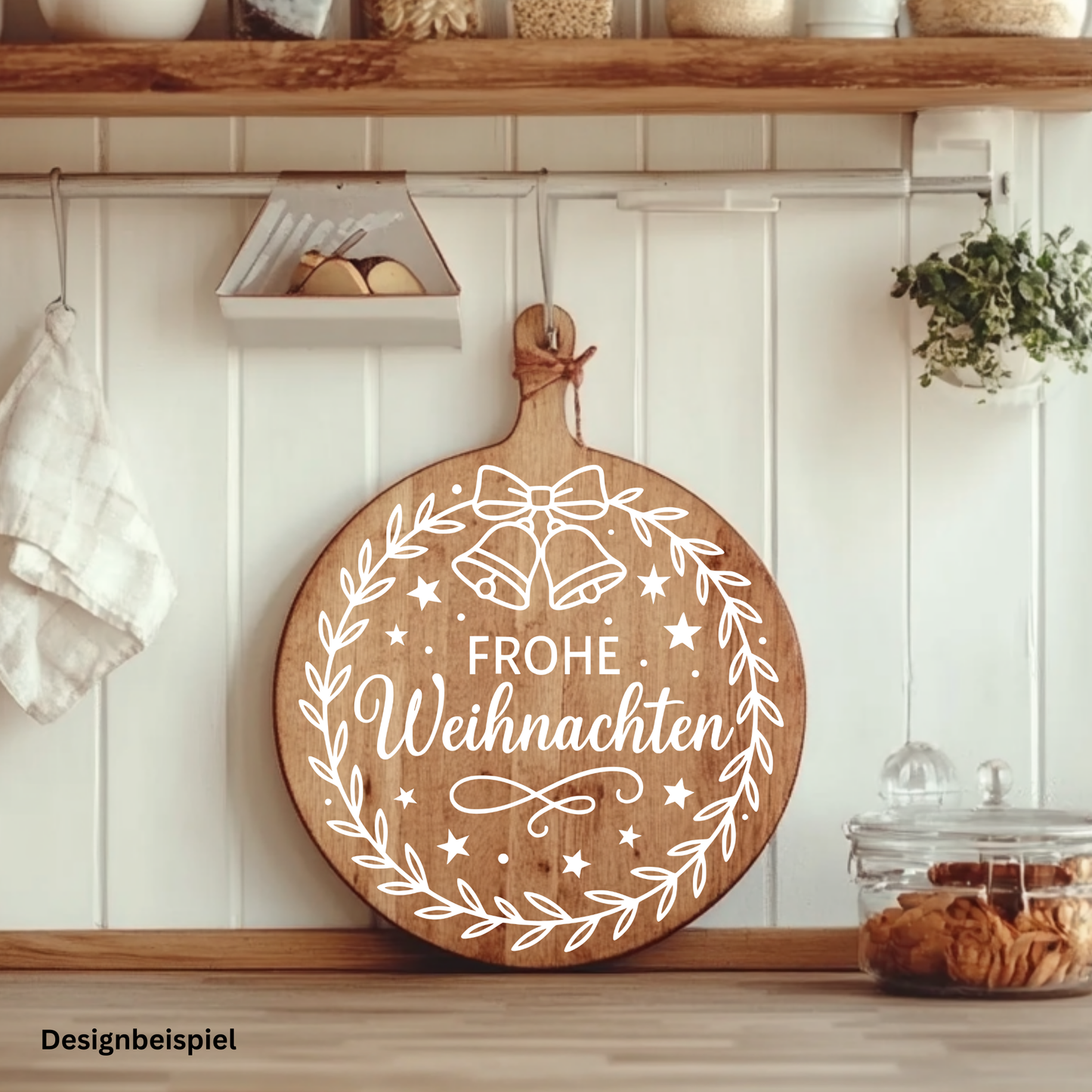 Fensterbild Weihnachtsaufkleber Frohe Weihnachten Kranz Glocken