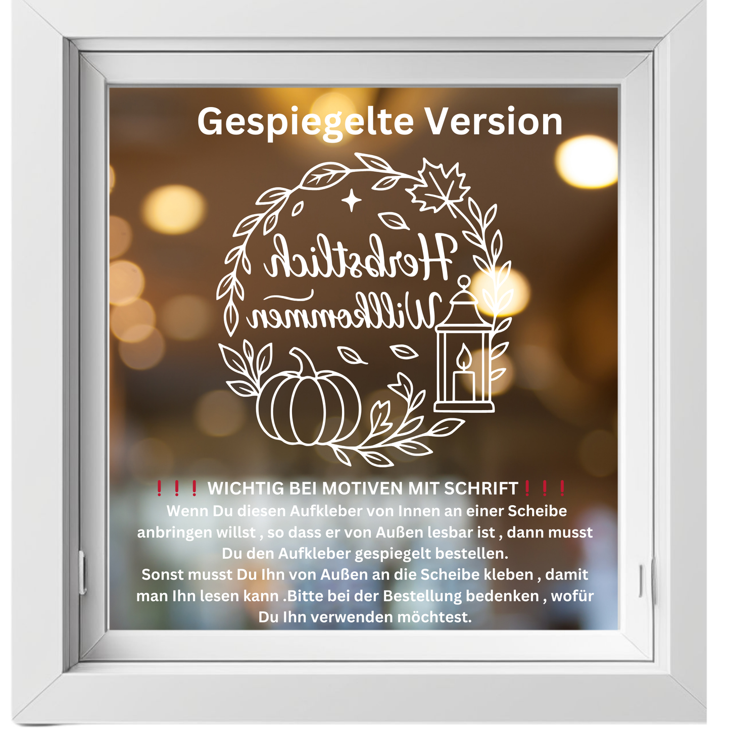 Fensterbild Kranz herbstlich Willkommen , Herbstlicher Aufkleber